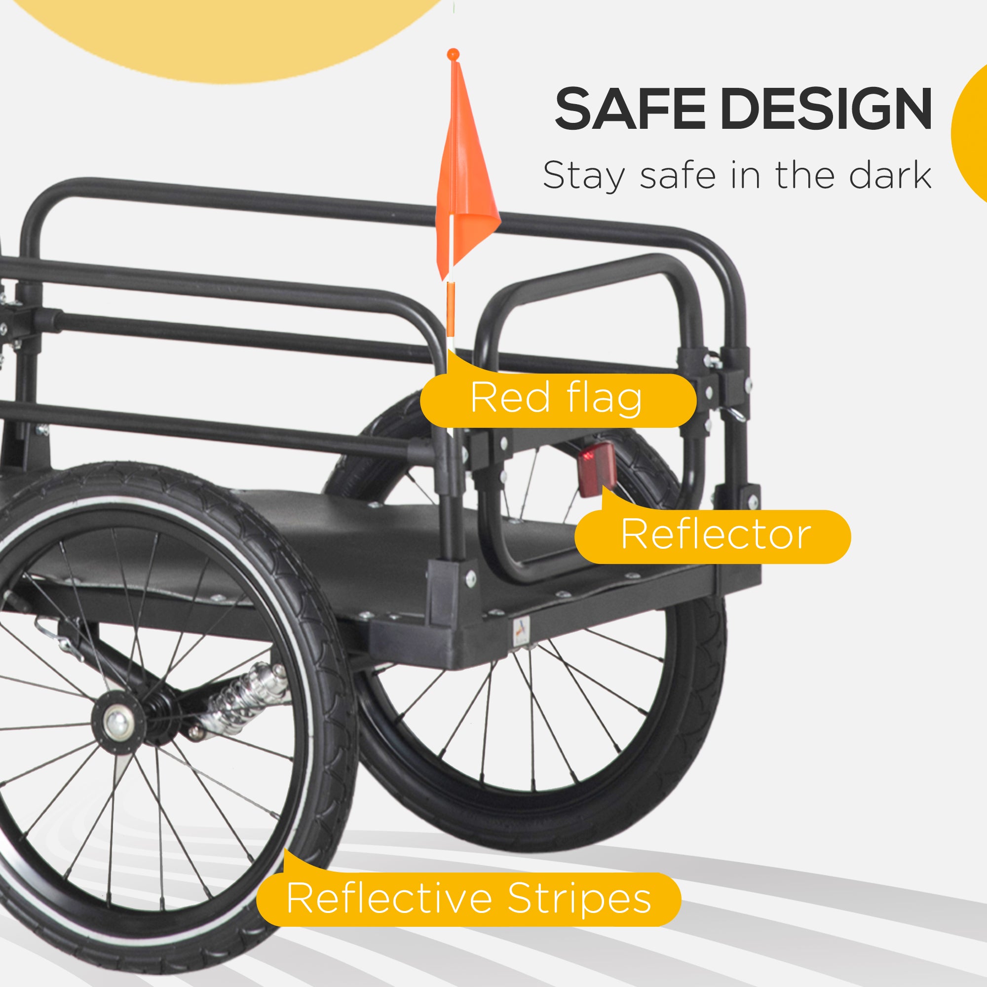 HOMCOM Steel Bike Trailer with Triple Safety, Wagon Bicycle Trailer with Suspension, 2 Wheels Outdoor Storage Carrier, Black - North Peak Garden Furniture