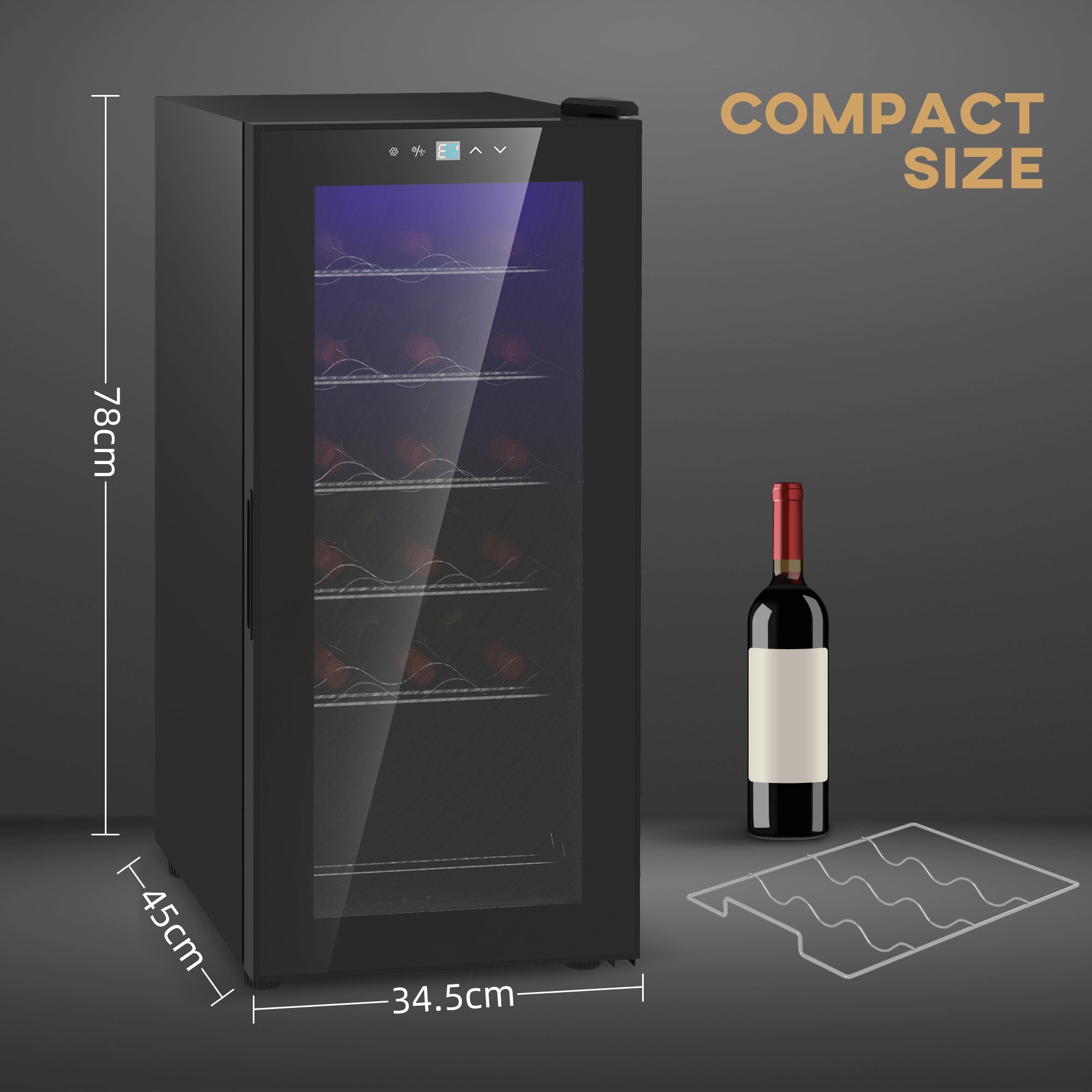 HOMCOM 50L Wine Cooler, 18 Bottles Freestanding Wine Fridge with Glass Door, LED Light, Temperature Control and Digital Touch Screen, Black - North Peak Garden Furniture