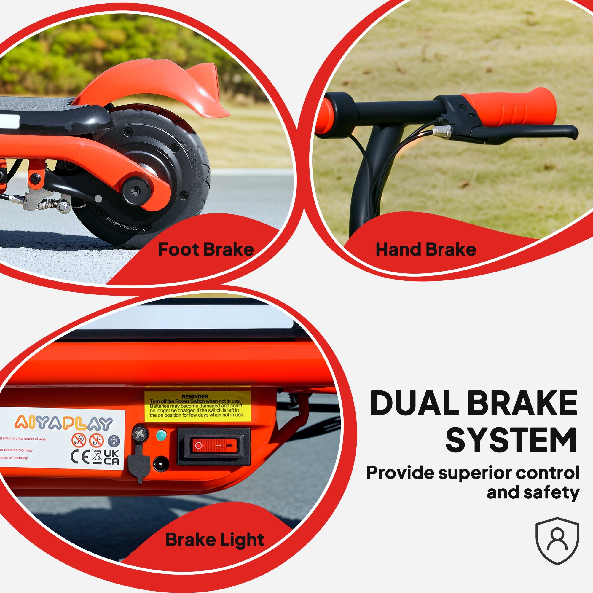 AIYAPLAY Electric Scooter for Kids Ages 6-14, with Dual Brakes, Flash Wheel and Colourful Light, Kids Electric Scooter E Scooter, Up to 12 KM/H & 10 KM, Red - North Peak Garden Furniture