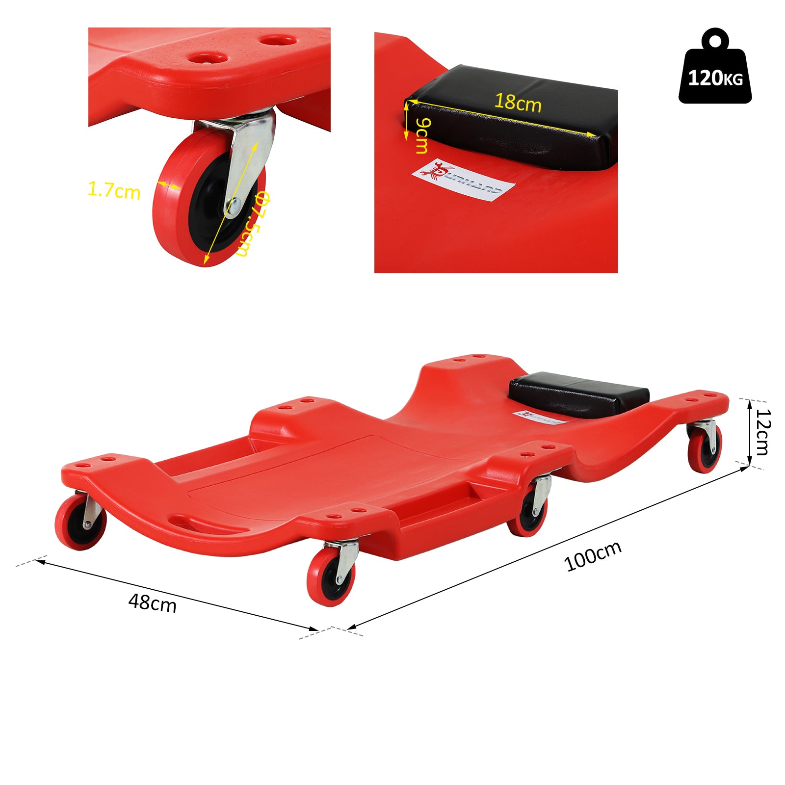 DURHAND Mechanic Vehicle Creeper Under Car Repair Padded Headrest Rolling Moulded Workshop Garage Assistance w/Tool Tray - North Peak Garden Furniture