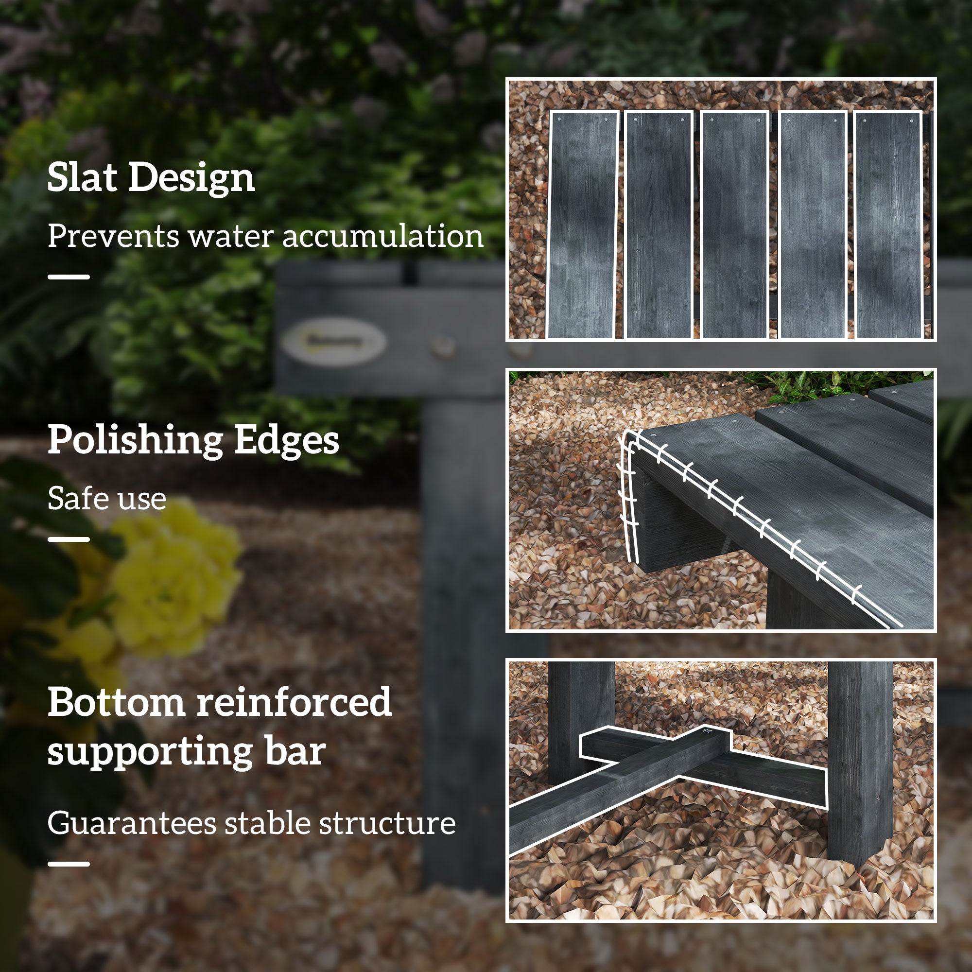 Outsunny 2-Seater Garden Wooden Bench, Grey - North Peak Garden Furniture
