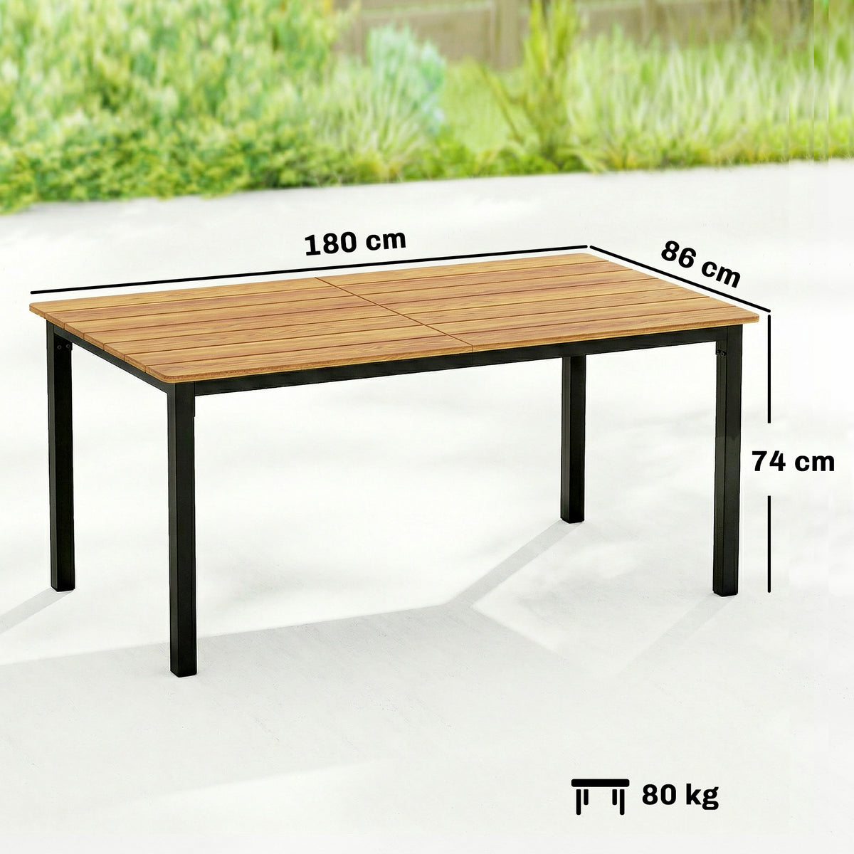 Outsunny Garden Dining Table for 6-8 Person, 180 x 86 cm Rectangular Outdoor Dining Table with Wood Slatted Top, Teak