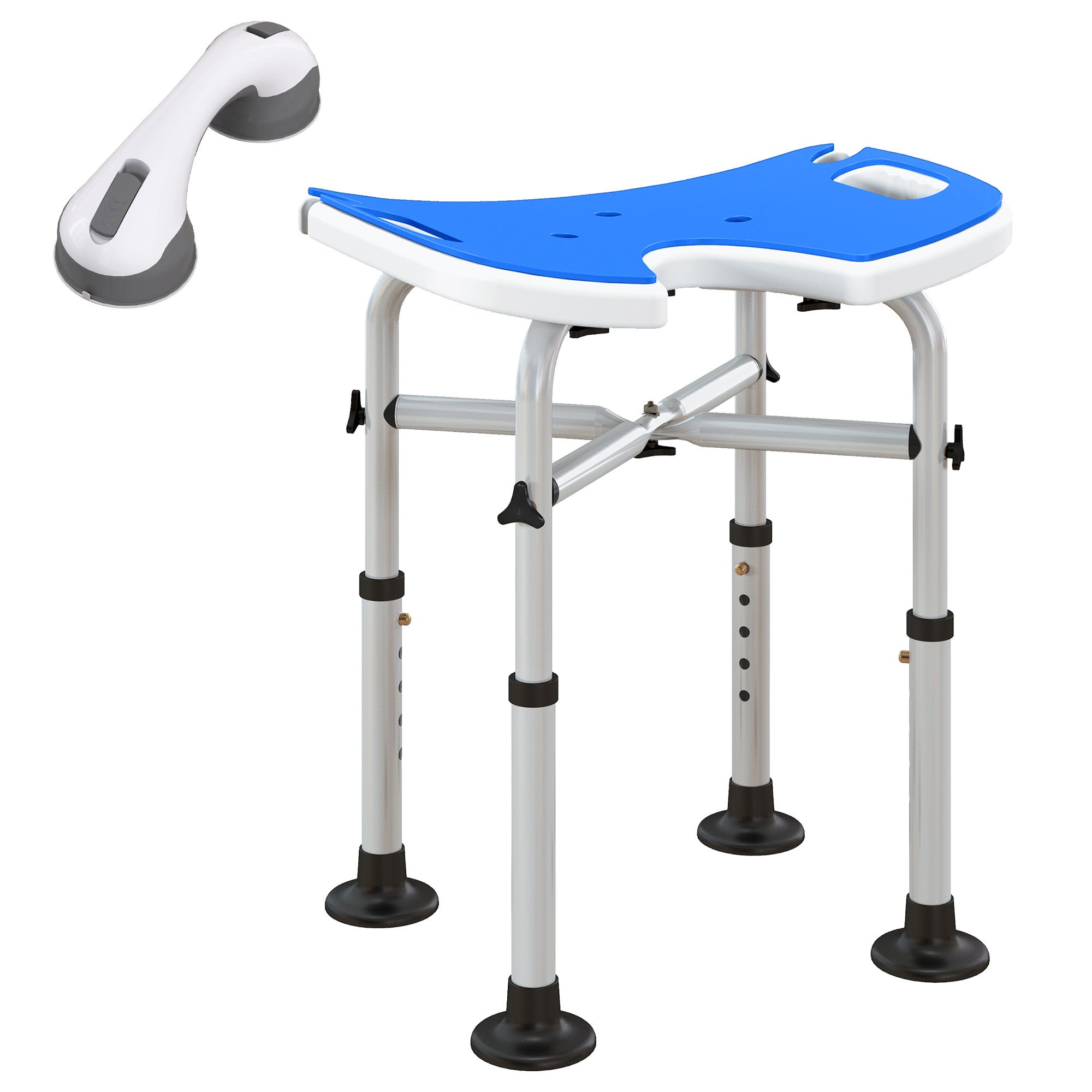 HOMCOM 39-51.5cm 'U' Seat Padded Shower Stool - Dark Blue