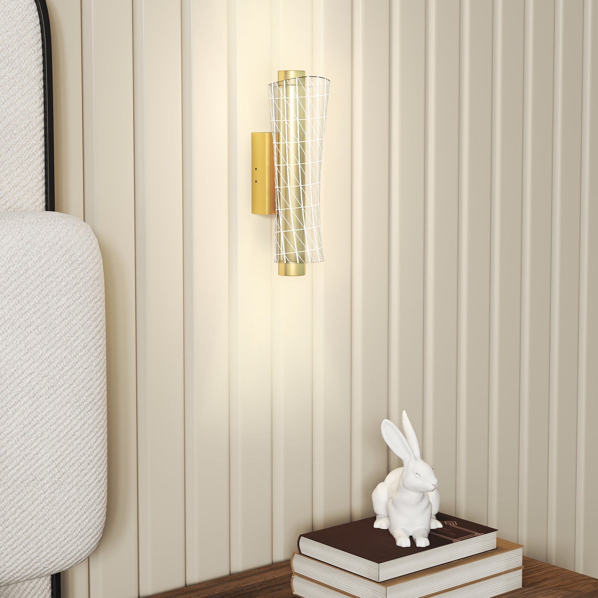 HOMCOM Led Wall Lamp 2 Pack, 9W Modern Indoor Geometric Mesh Wall Light, Colour Temperature Adjustable 3000K/4000K/6500K for Bedroom, Living Room, Hallway, Stairs, Gold Tone - North Peak Garden Furniture