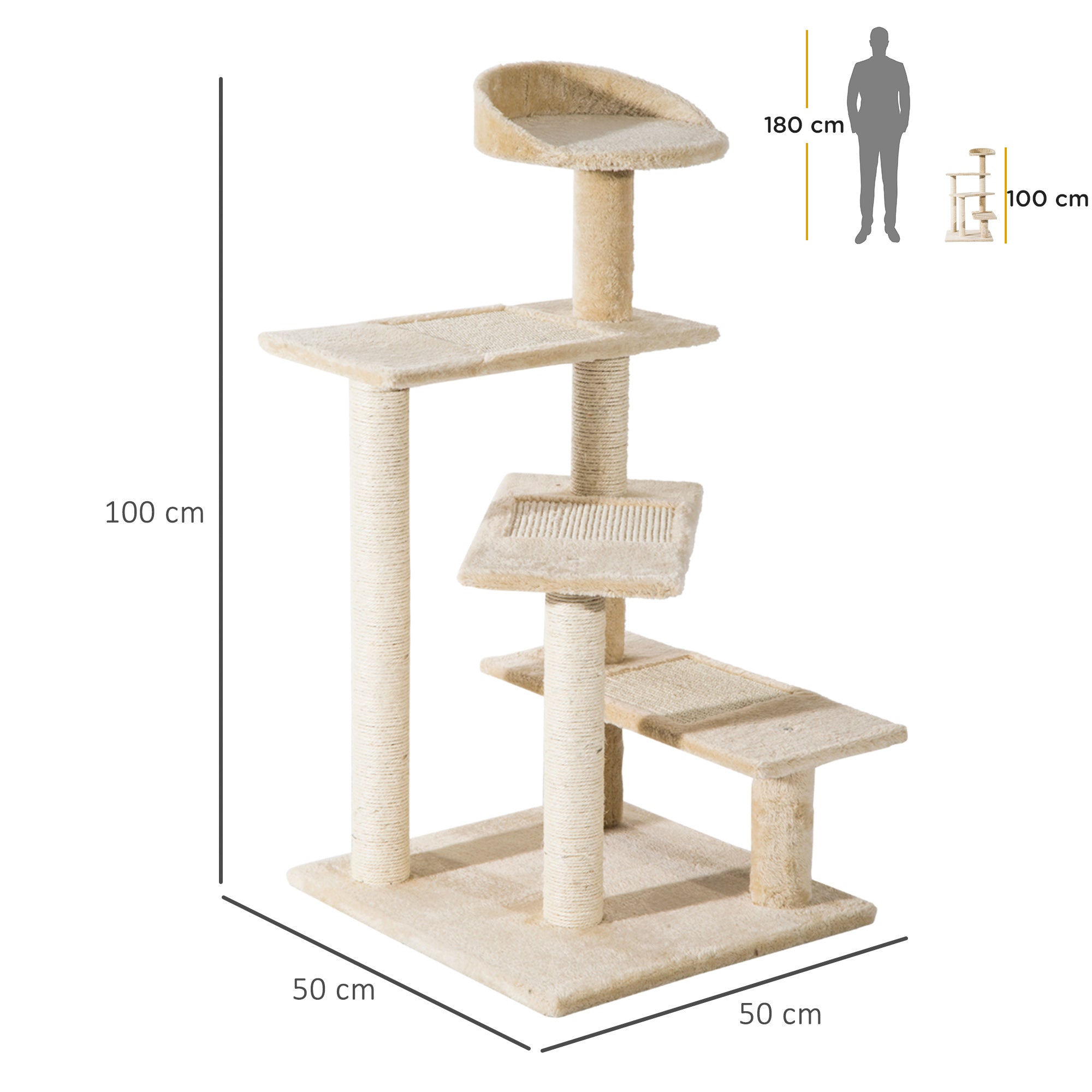 PawHut 100 cm Cat Tree for Indoor Cats Kitten Scratch Scratching Post Climbing Tower Activity Centre Beige - North Peak Garden Furniture