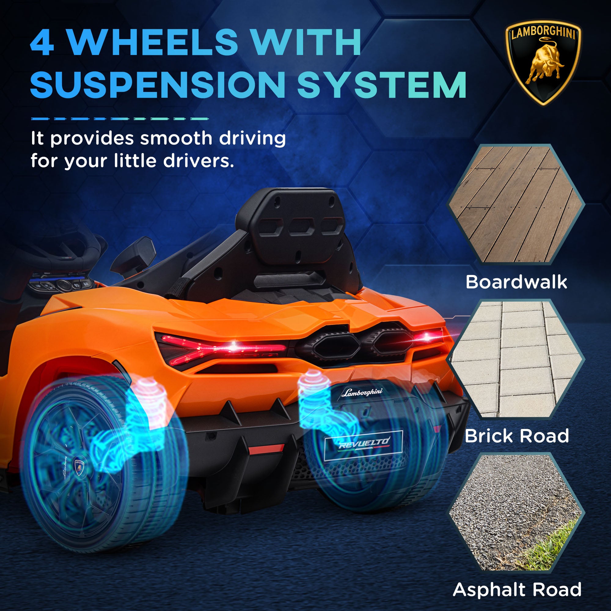 AIYAPLAY Lamborghini Revuelto Licensed 12V Ride on Car w/ Butterfly Doors, Transport Wheels, Suspension, Remote Control, Orange - North Peak Garden Furniture