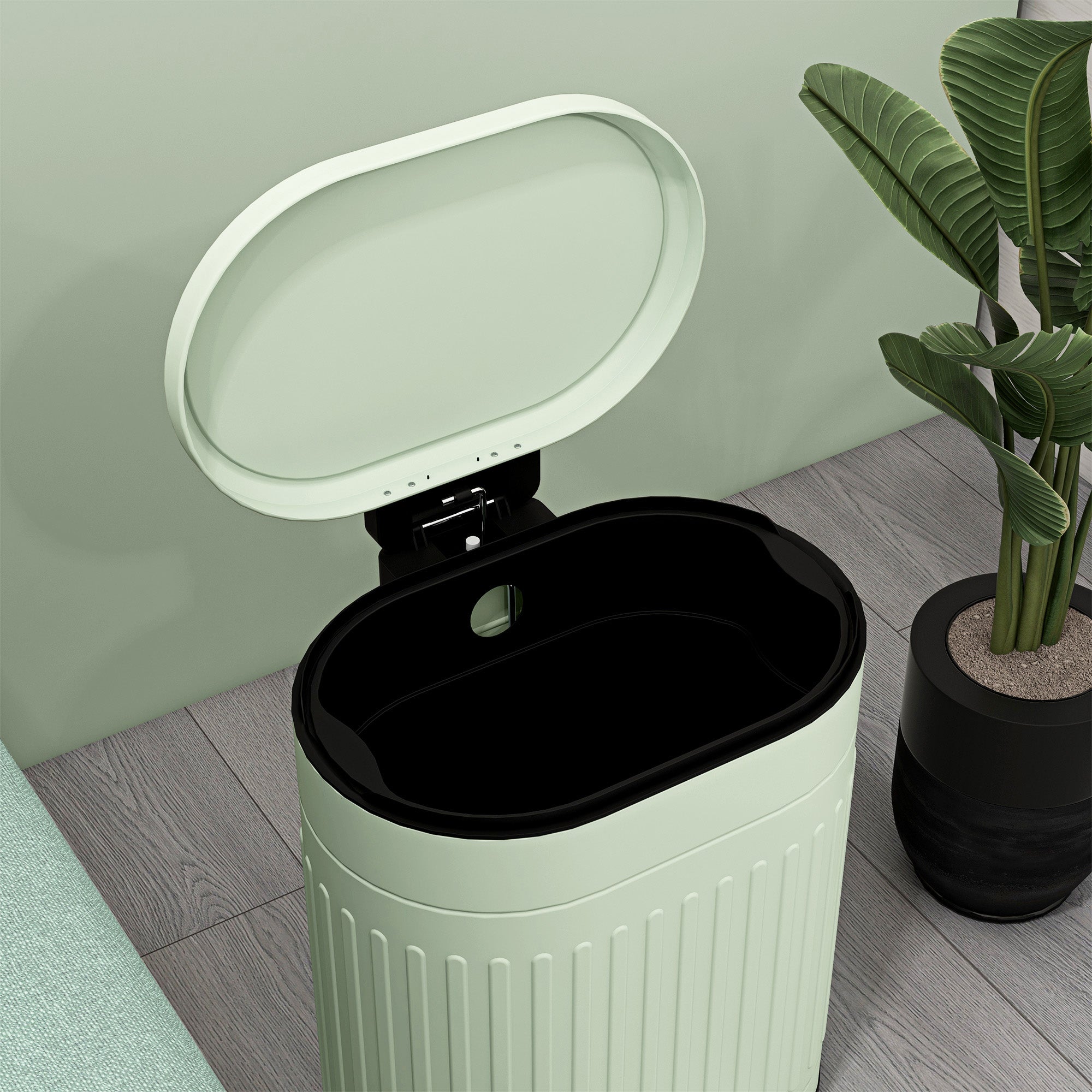 HOMCOM 20 Litre Pedal Bin, Fingerprint Proof Kitchen Bin with Soft-close Lid, Metal Rubbish Bin with Foot Pedal and Removable Inner Bucket, Light Green - North Peak Garden Furniture