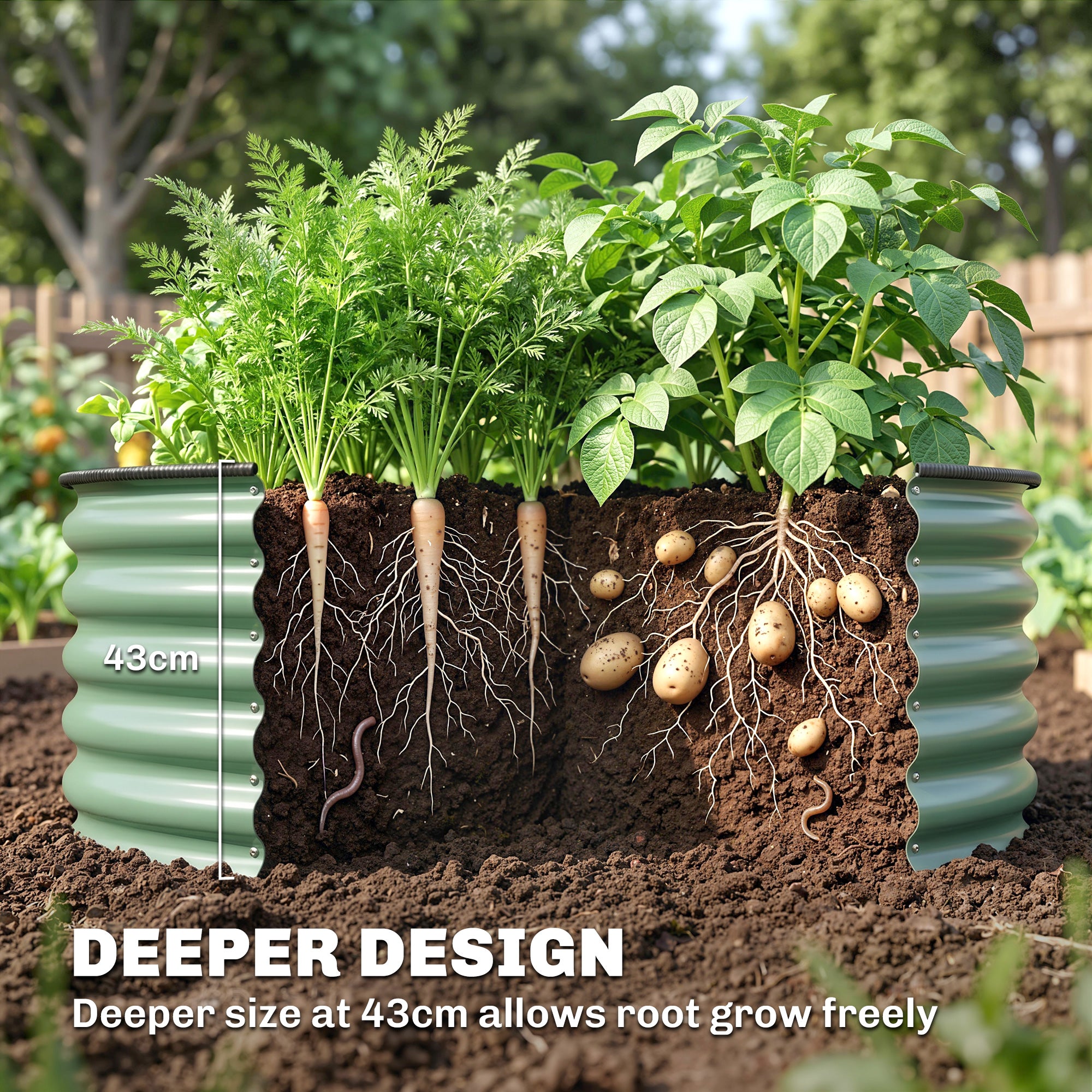 Outsunny Galvanised Raised Garden Bed with Safety Edging, Outdoor Raised Planter Box with Gloves, 120 x 120 x 43cm, Light Green