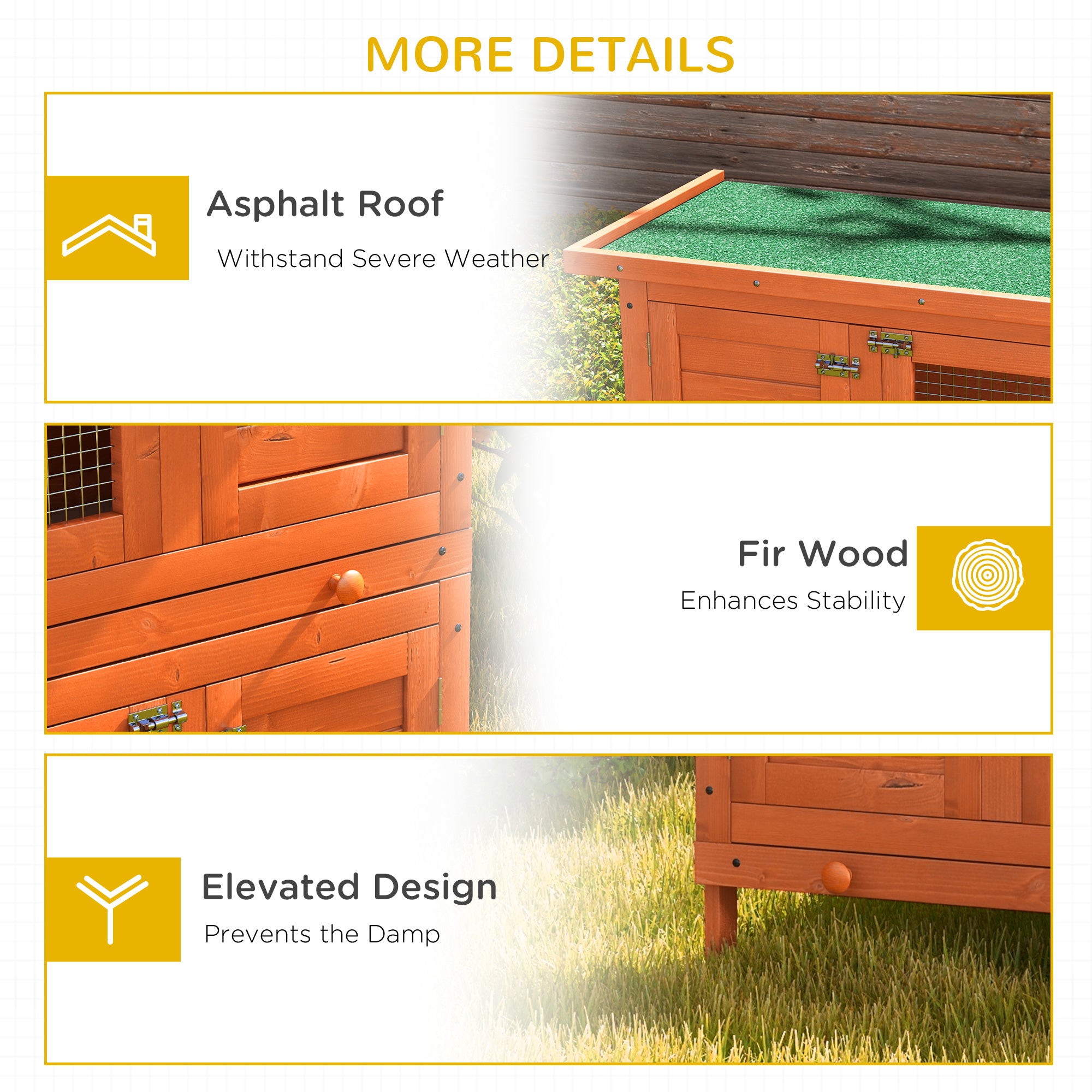 PawHut Rabbit Hutch Outdoor Guinea Pig Hutch Wooden Duck House Pet Cage with Opening Roof, 90 x 45 x 90cm