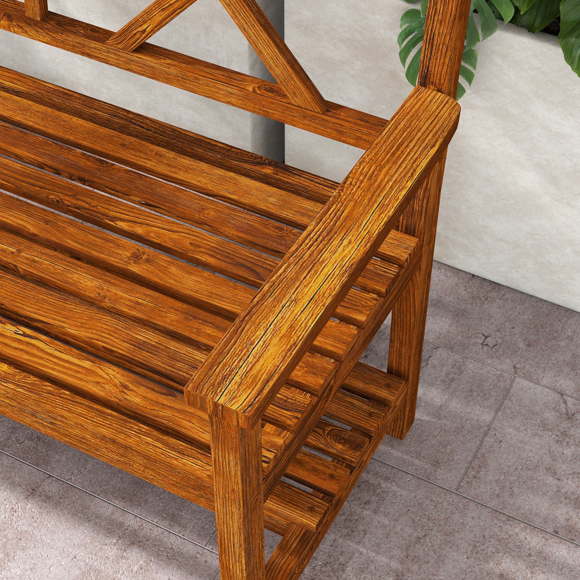 Outsunny Two-Seater Fir Wood Bench, with Bottom Shelf - Natural - North Peak Garden Furniture