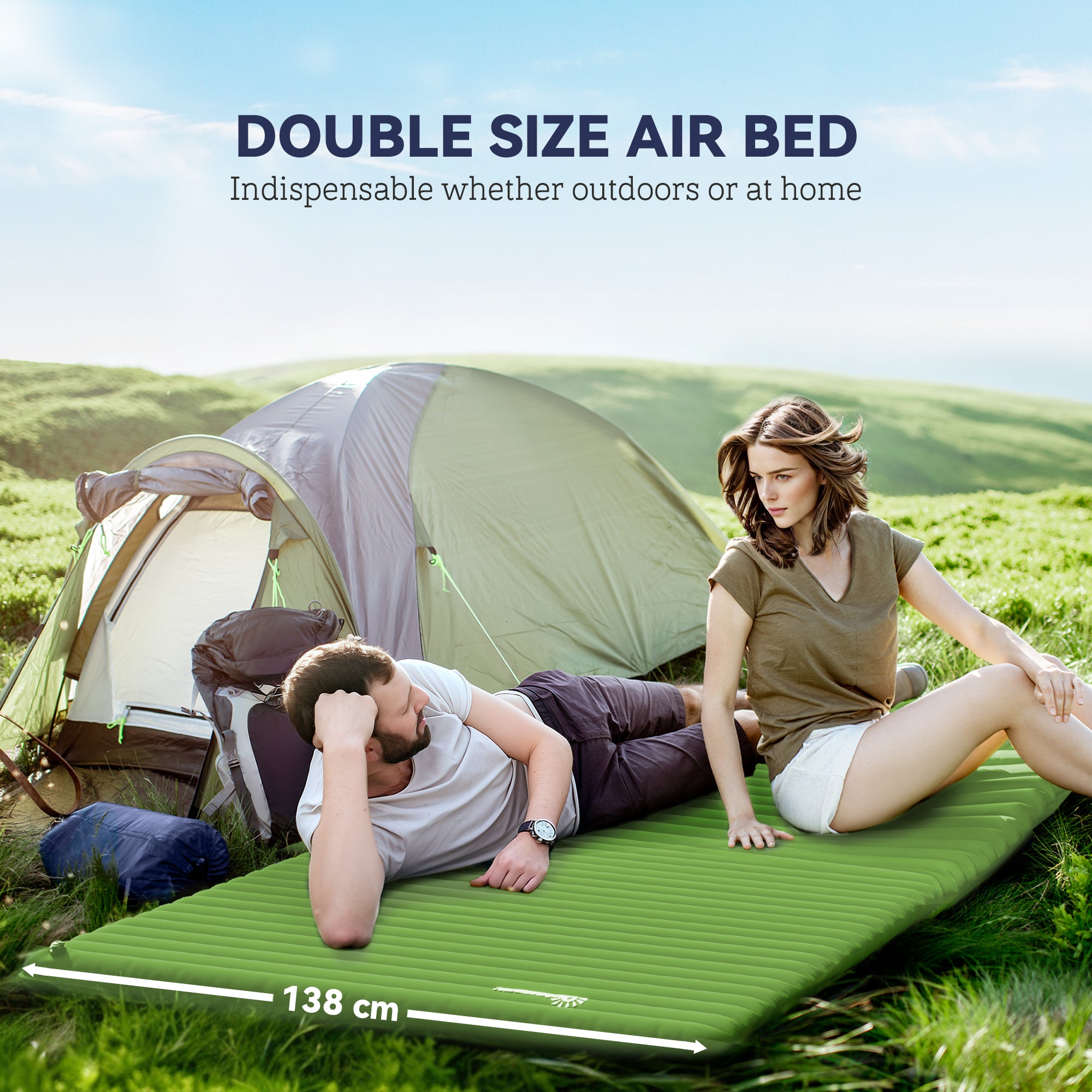 Outsunny 2 Person Camping Inflatable Mattress - Green - North Peak Garden Furniture