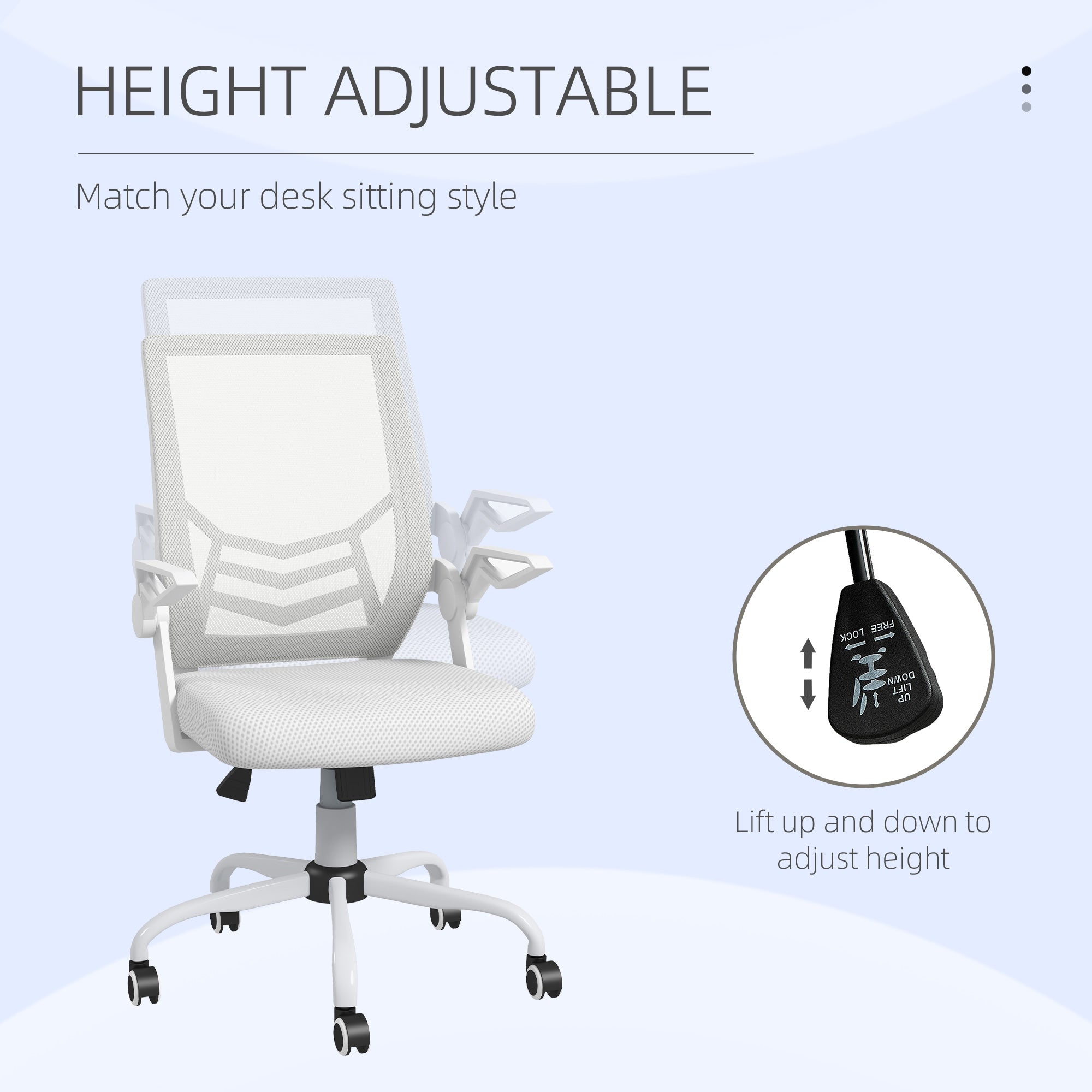 Vinsetto Mesh Office Chair, Computer Desk Chair with Flip-up Armrests, Lumbar Back Support and Swivel Wheels, White - North Peak Garden Furniture