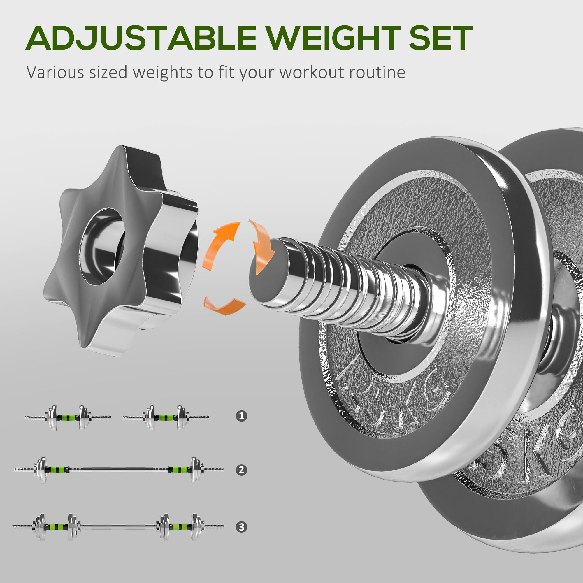 SPORTNOW 20kg Adjustable Weights Dumbbells Set, 2-in-1 Dumbbells and Barbell with Non-slip Handle, Free Weights Set for Home Gym Weight Lifting and Strength Training - North Peak Garden Furniture