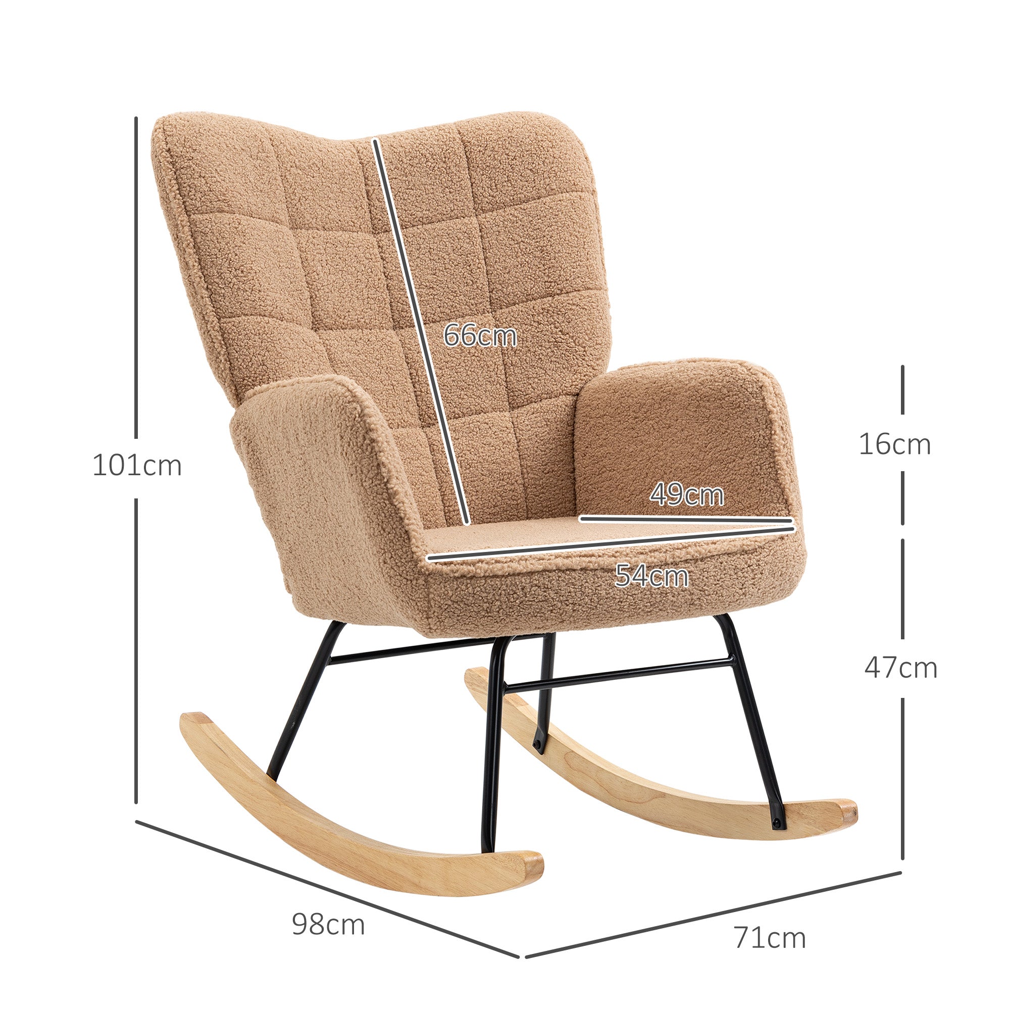 HOMCOM Soft Fleecey Rocking Wingback Chair - Light Brown - North Peak Garden Furniture