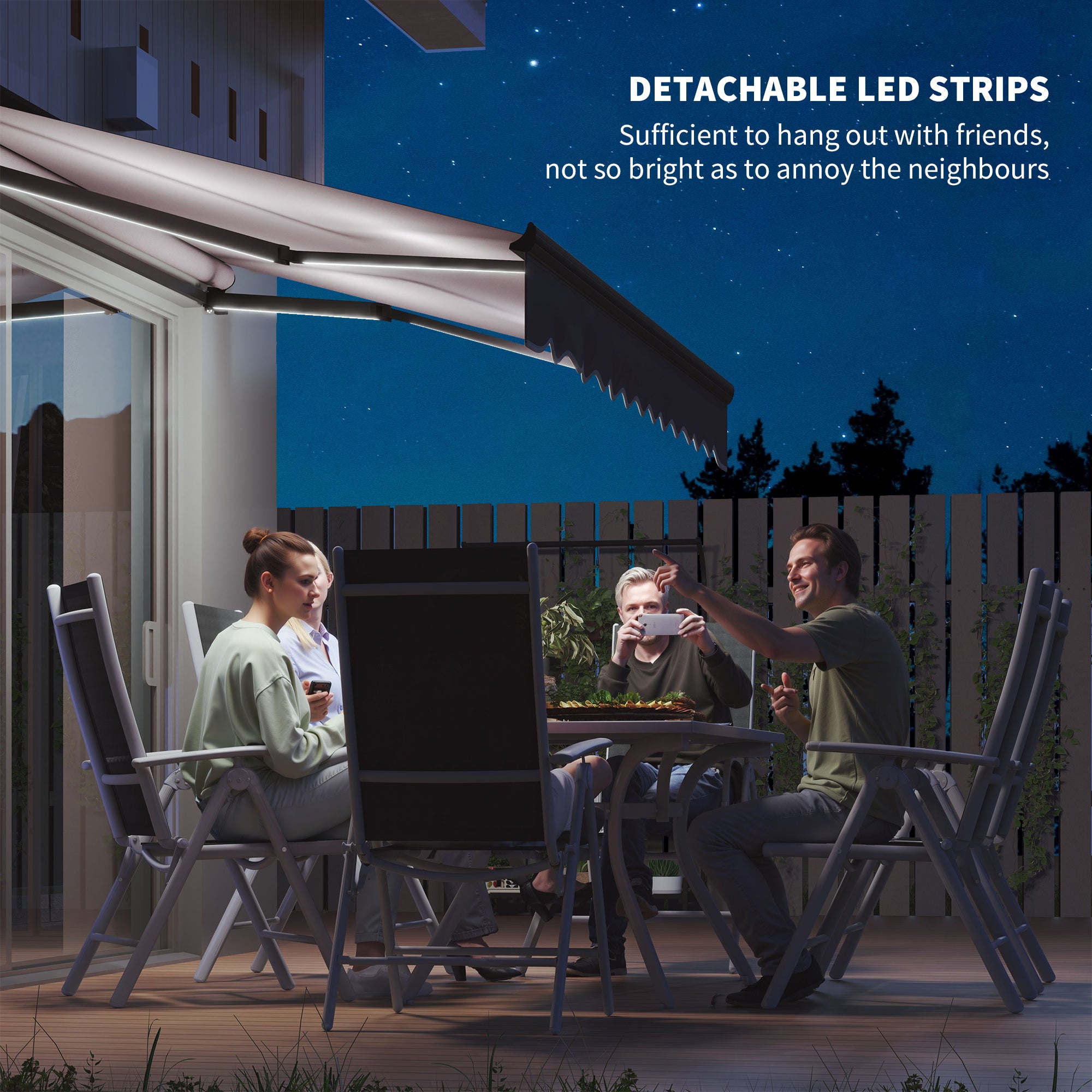 Outsunny 2.5 x 2m Electric Awning with LED Light and Remote Controller, Aluminium Frame DIY Retractable Awning, UV50+ Sun Shade Canopy for Garden Patio Deck Door Window, Dark Grey - North Peak Garden Furniture