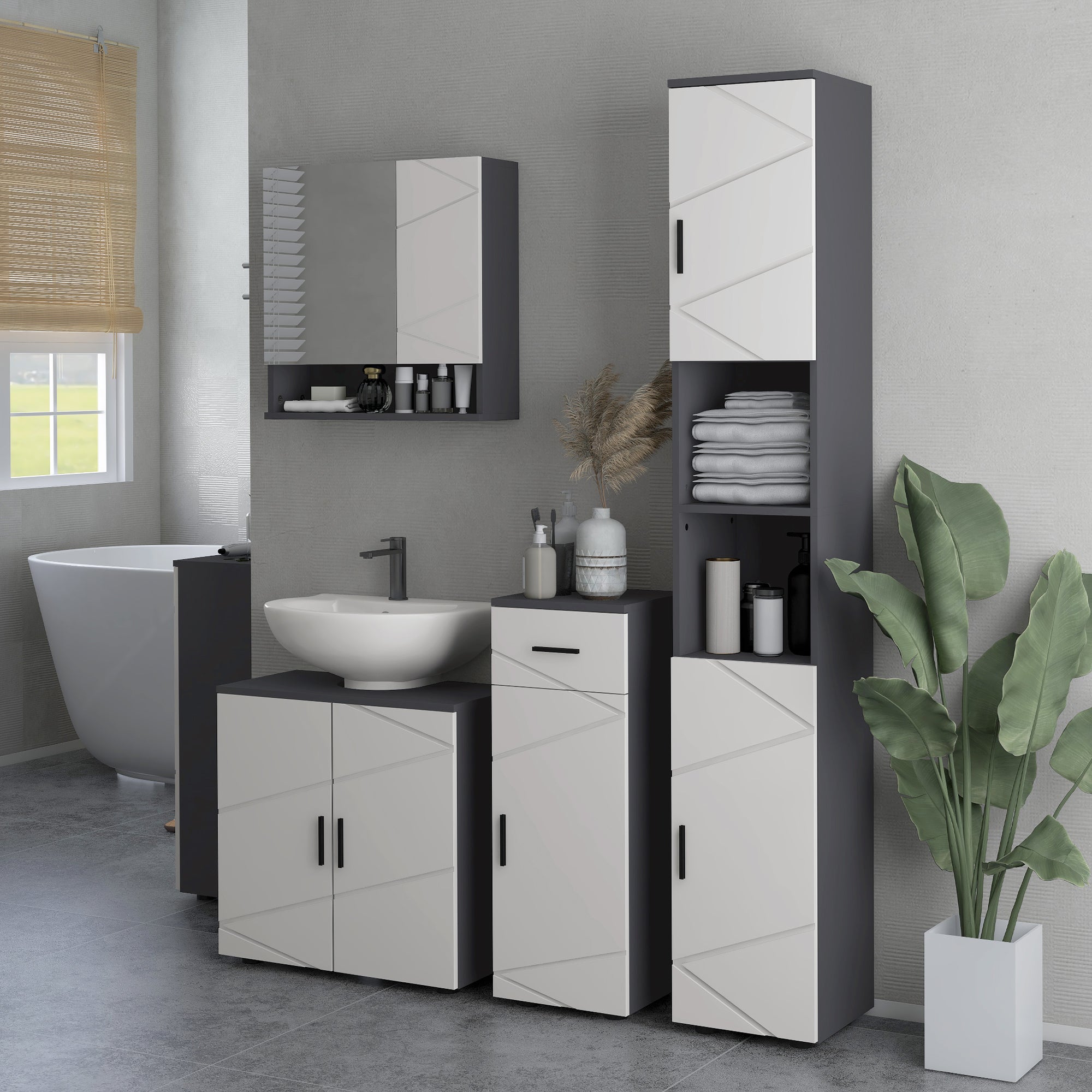 kleankin Slim Bathroom Cabinet, Narrow Bathroom Storage Cabinet with Drawer, Door Cupboard, Adjustable Shelf and Soft Close Mechanism, Grey - North Peak Garden Furniture