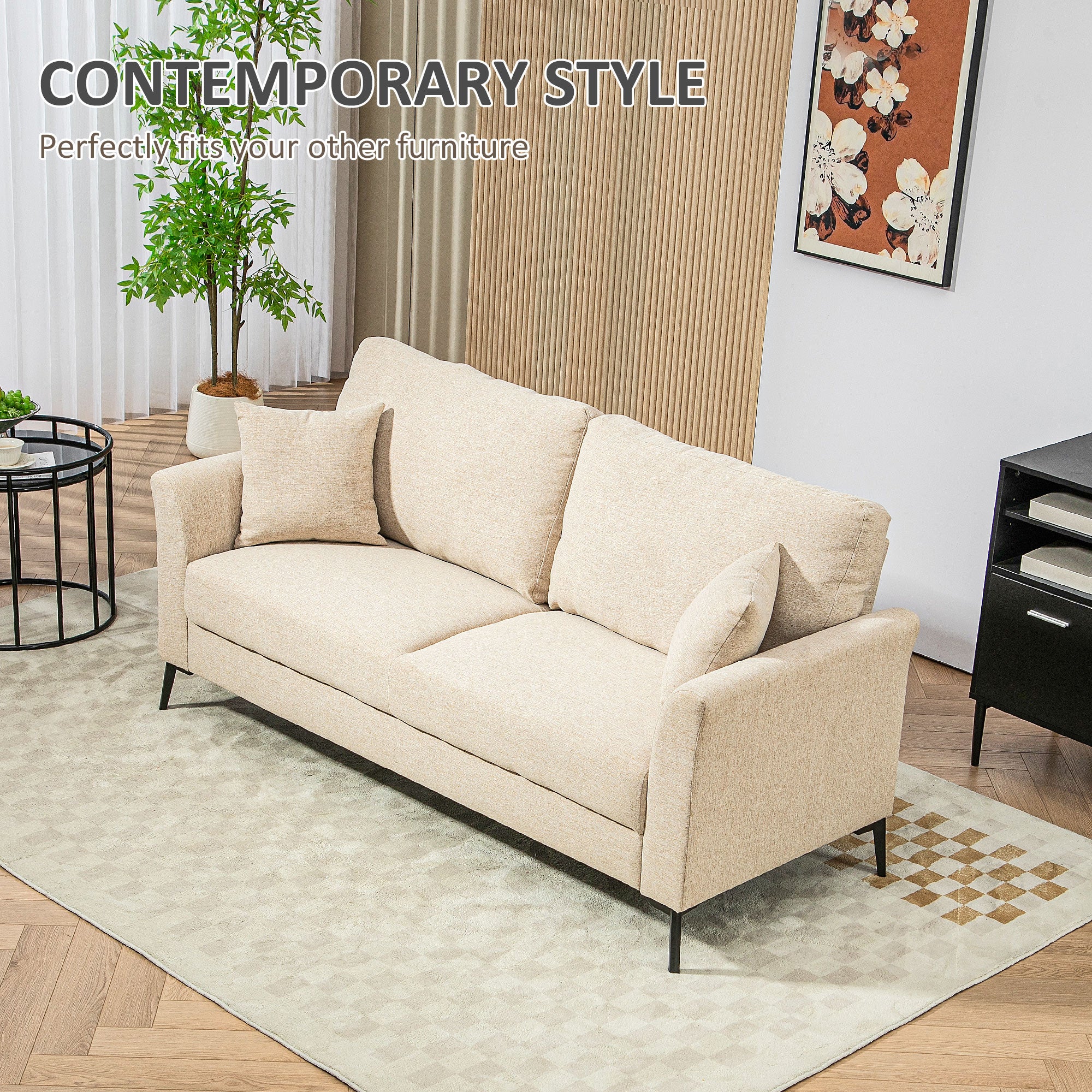 HOMCOM Three-Seater Linen-Look Sofa - Beige - North Peak Garden Furniture