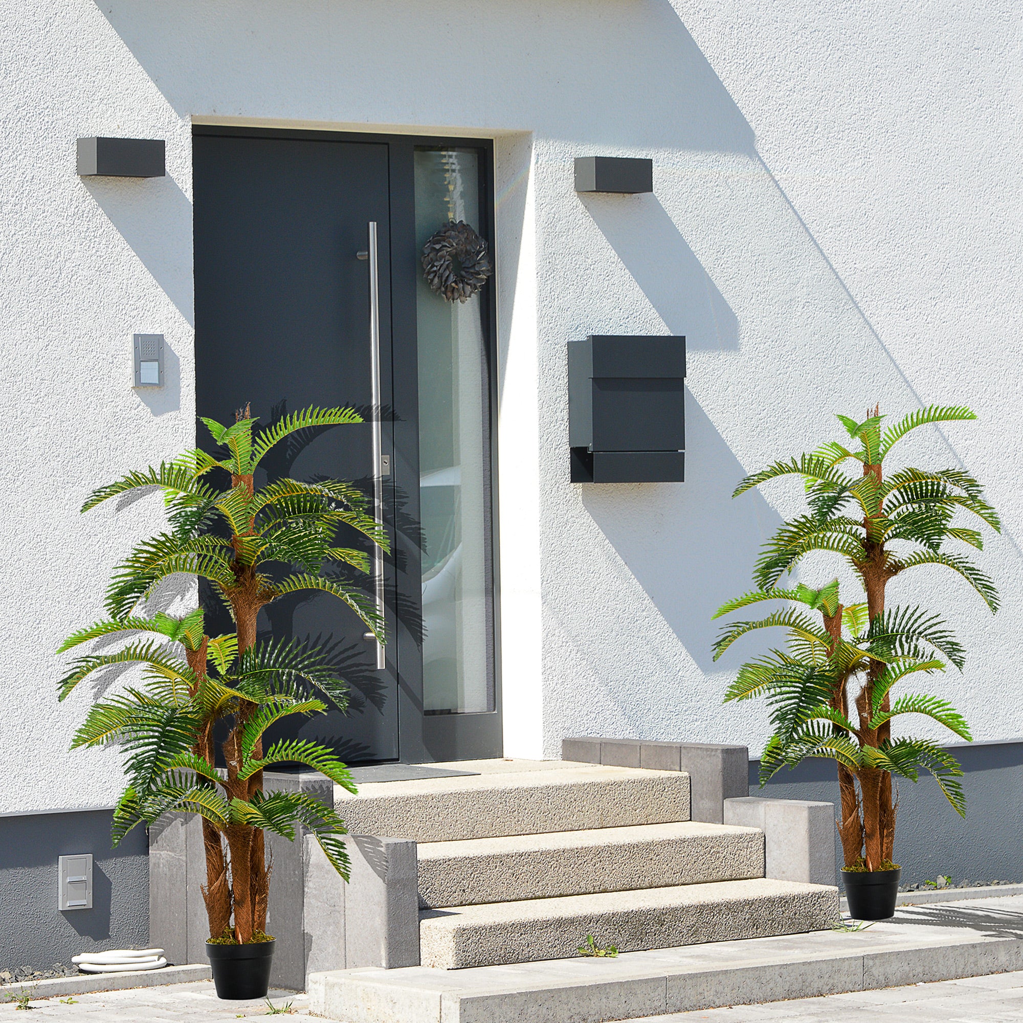 Outsunny Set of 2 Artificial Plant Tropical Palm in Pot, Fake Plants for Home Indoor Outdoor Decor, 150cm, Green - North Peak Garden Furniture
