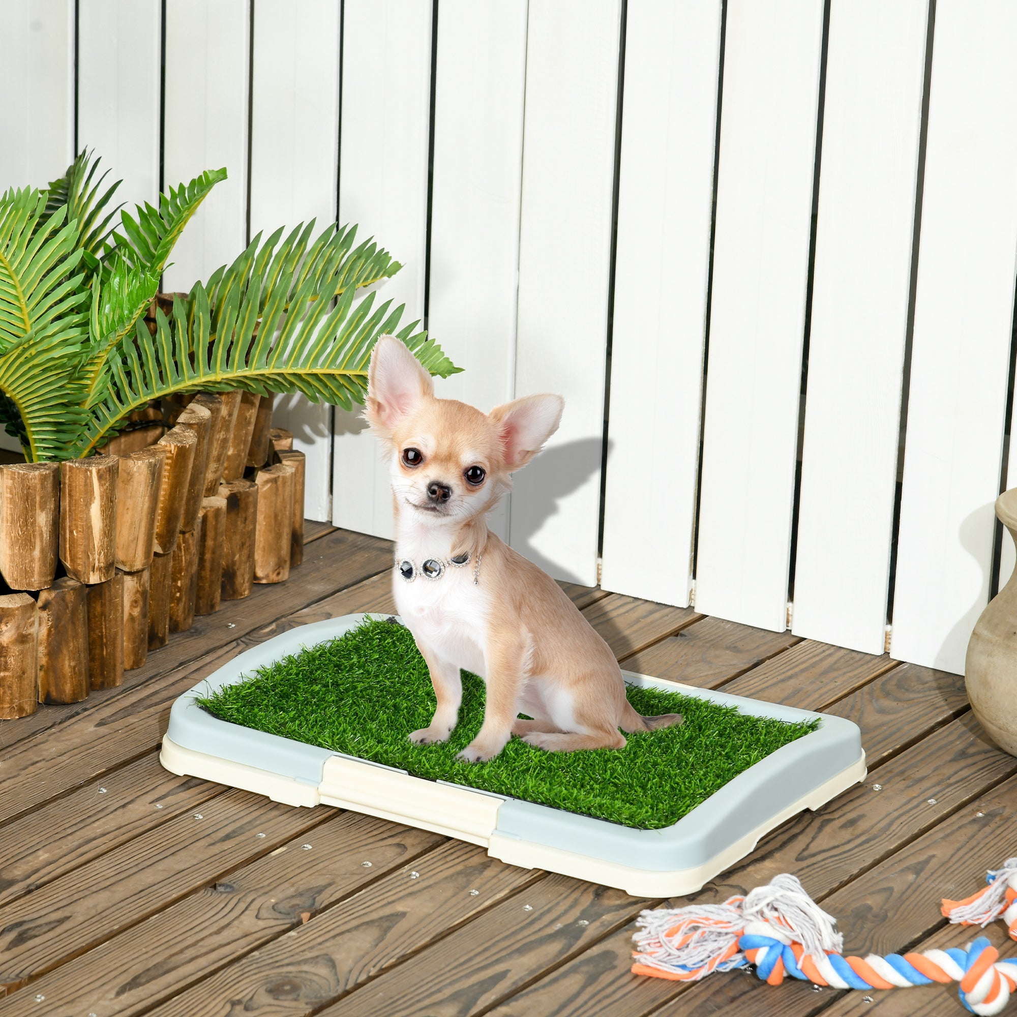 PawHut Puppy Training Pad, Indoor Portable Puppy Pad, with Artificial Grass, Grid, Panel, Tray, 46.5 x 34cm - North Peak Garden Furniture