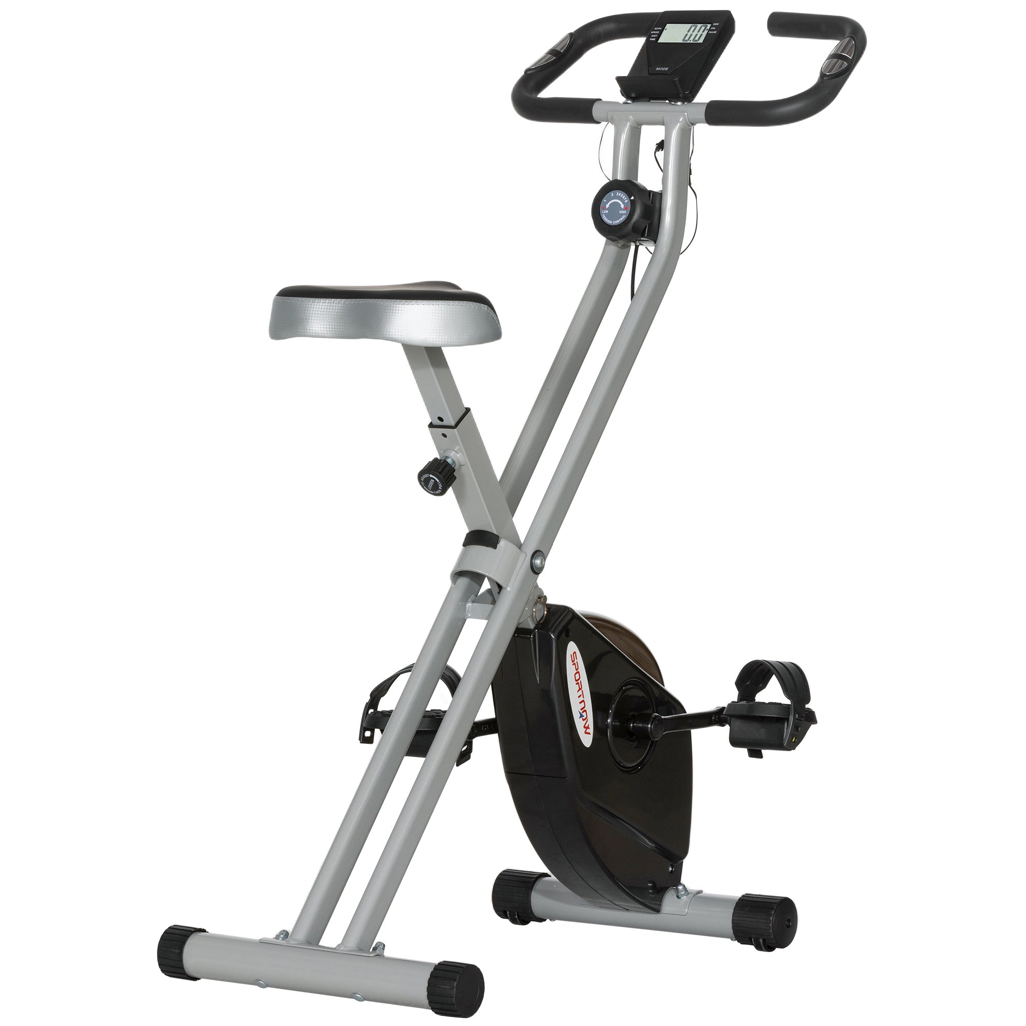 SPORTNOW Folding and Quiet Exercise Bike with 8-Level Magnetic Resistance and Heart Rate Sensor, for Home Gym, Black and Grey - North Peak Garden Furniture