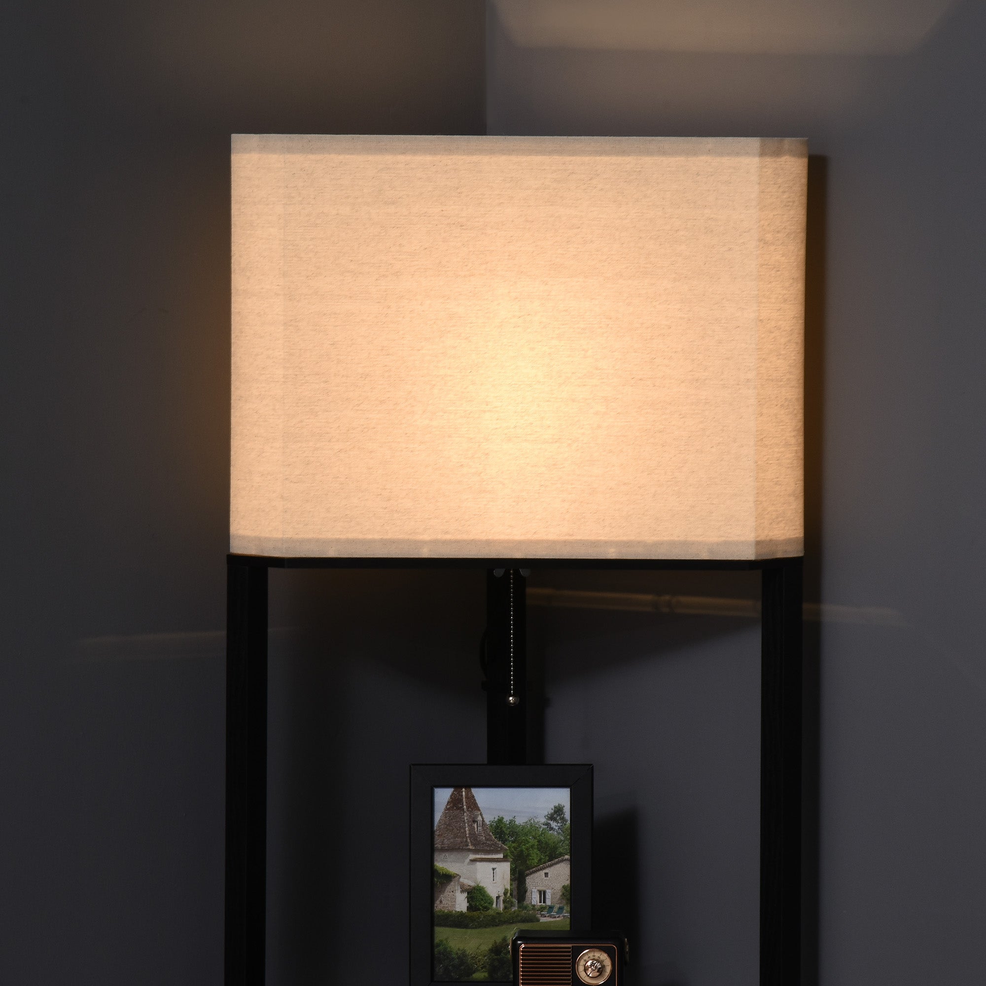 HOMCOM Corner Floor Lamp with Shelves, Modern Tall Standing Lamps for Living Room, Bedroom, with Chain Switch Bulb not Included, Black - North Peak Garden Furniture