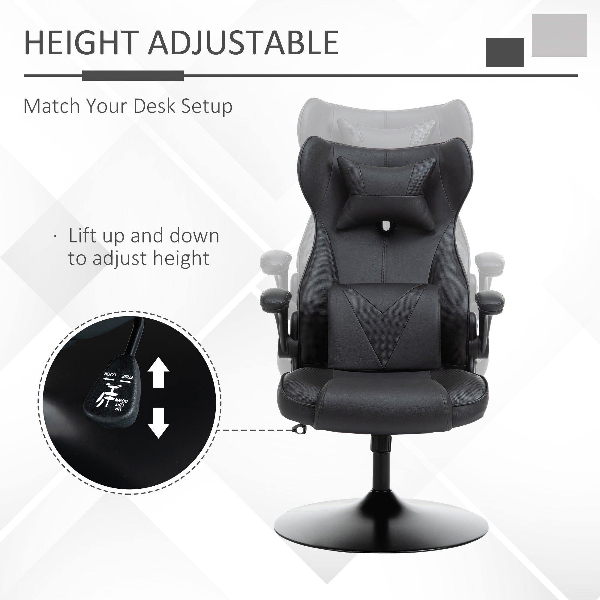 Vinsetto Video Game Chair with Lumbar Support, Racing Style Home Office Chair, Computer Chair with Swivel Base, Flip-up Armrest and Headrest, Black - North Peak Garden Furniture