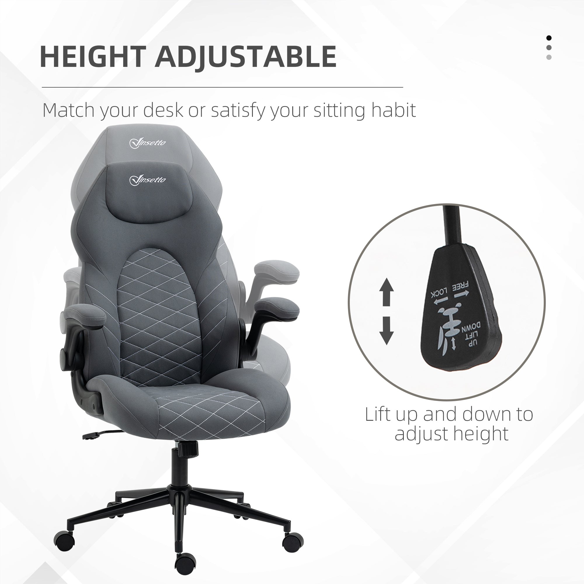 Vinsetto Home Office Desk Chair, Computer Chair with Flip Up Armrests, Swivel Seat and Tilt Function, Dark Grey - North Peak Garden Furniture
