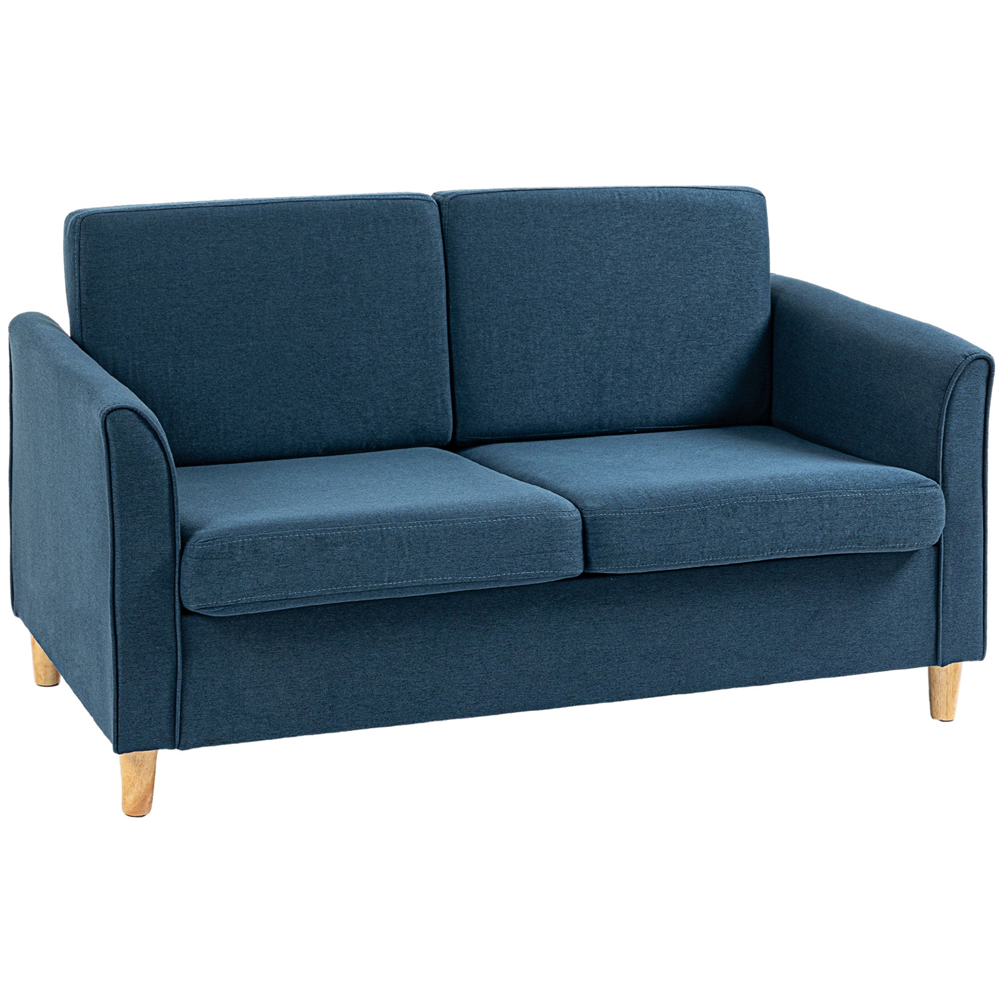 HOMCOM Compact Loveseat Sofa, Modern 2 Seater Sofa for Living Room with Wood Legs and Armrests, Blue - North Peak Garden Furniture