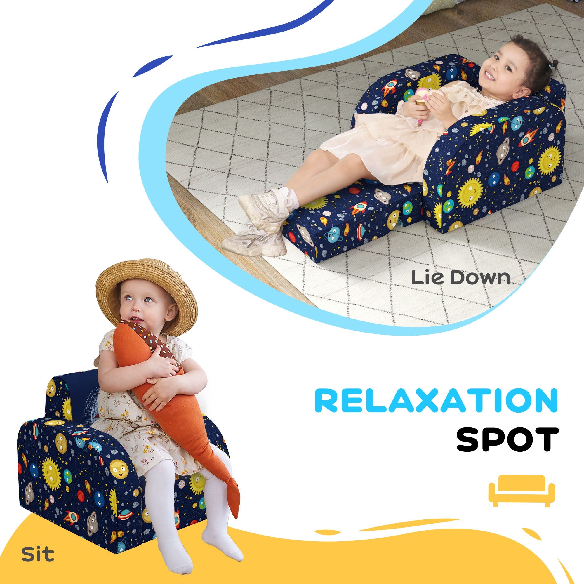 AIYAPLAY Foldable Toddler Chair Soft Snuggle Sponge Filled for Bedroom Playroom, Aged 18 Months to 3 Years - Dark Blue - North Peak Garden Furniture