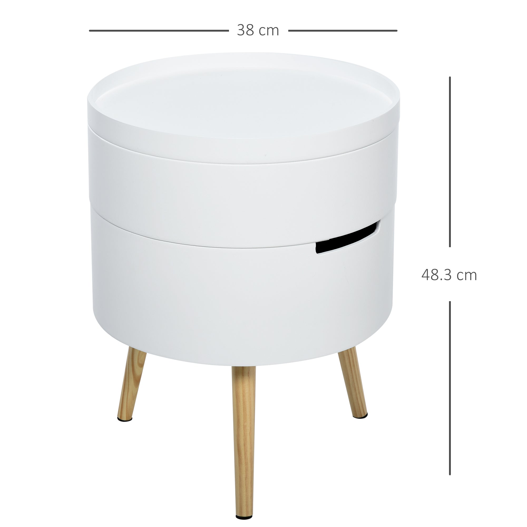 HOMCOM 3-Tier Coffee Table, Round End Table with 2 Hidden Compartments and Detachable Tray, Side Table with Storage for Living Room, Set of 2, White - North Peak Garden Furniture