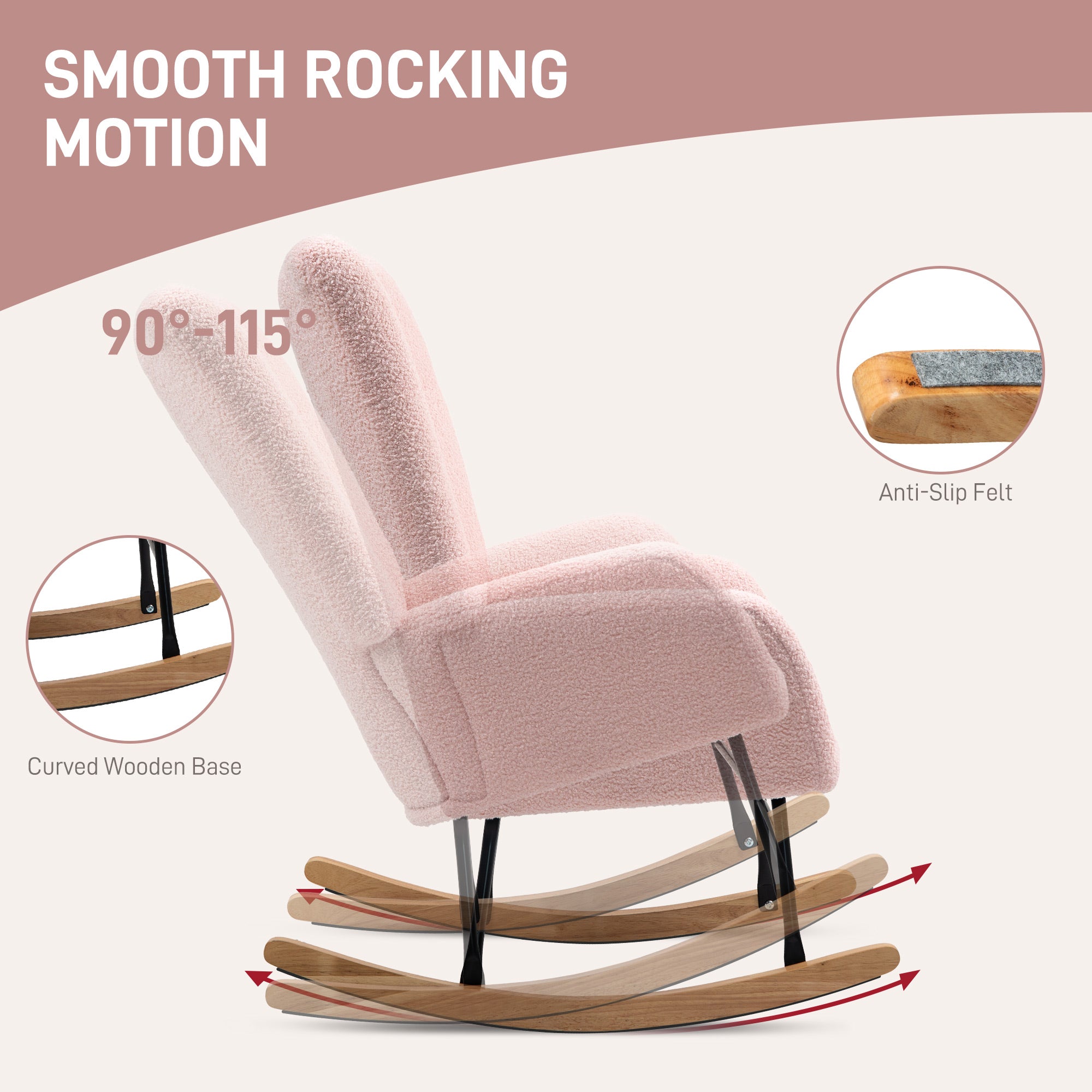 HOMCOM Teddy Fleece Rocking Chair - Pink - North Peak Garden Furniture