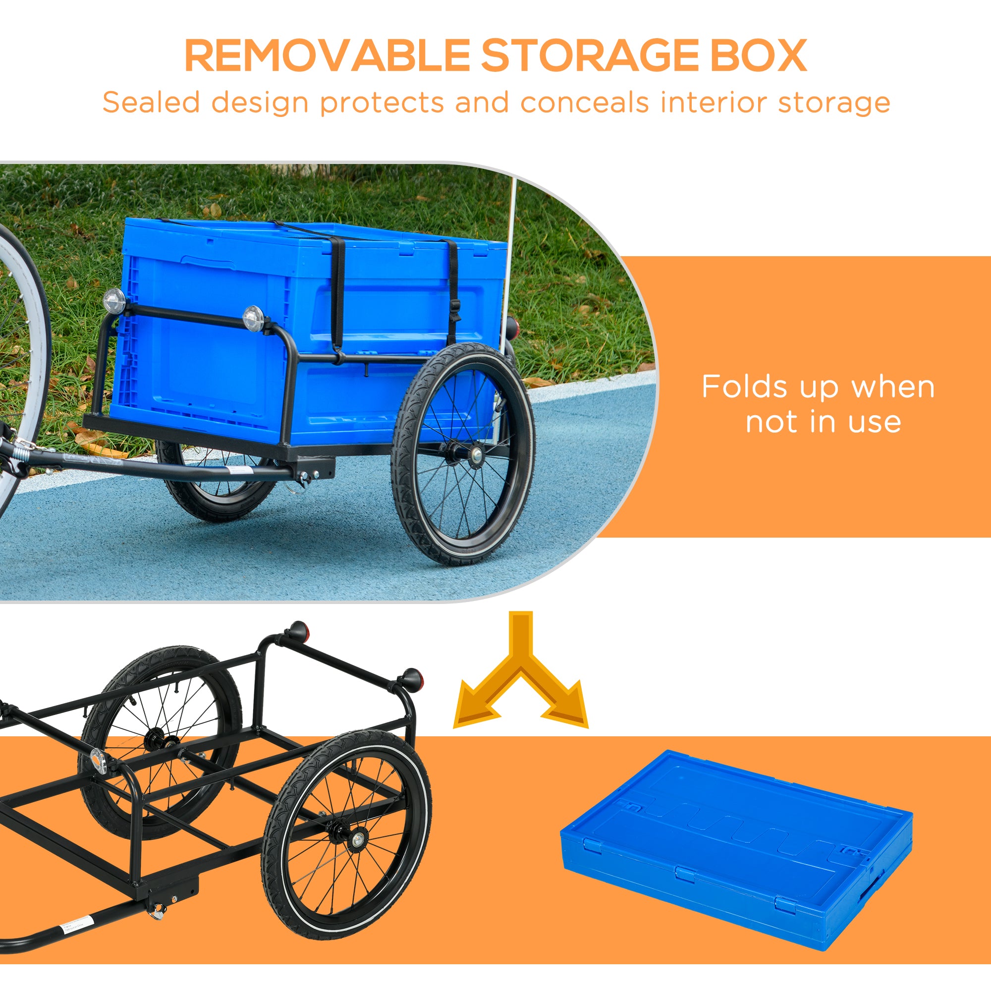 HOMCOM 65L Steel Frame Bike Trailer Storage Box - Blue - North Peak Garden Furniture