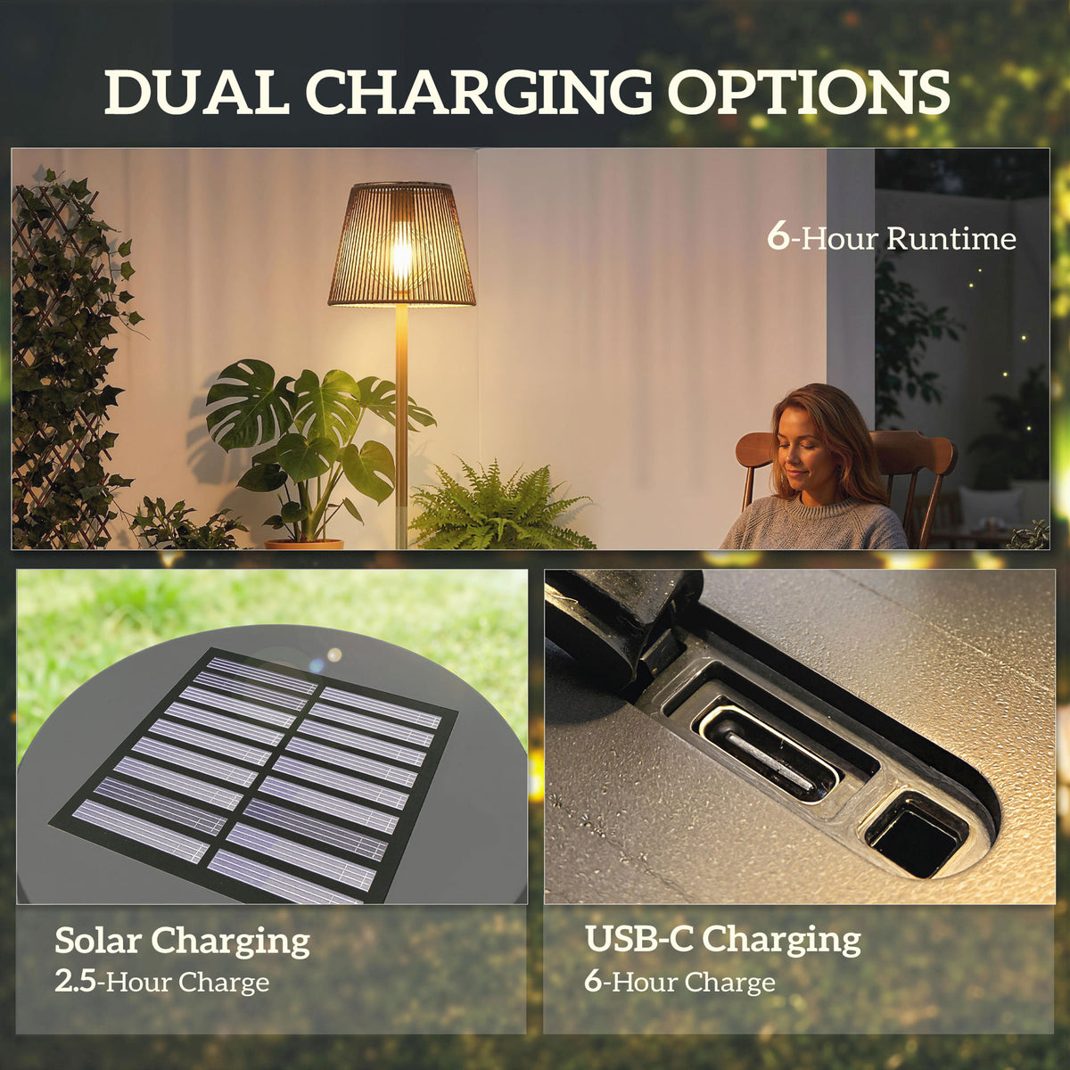 Outsunny Outdoor Solar Floor Lamp, Adjustable Height Rechargeable Floor Lamp IP44 Waterproof