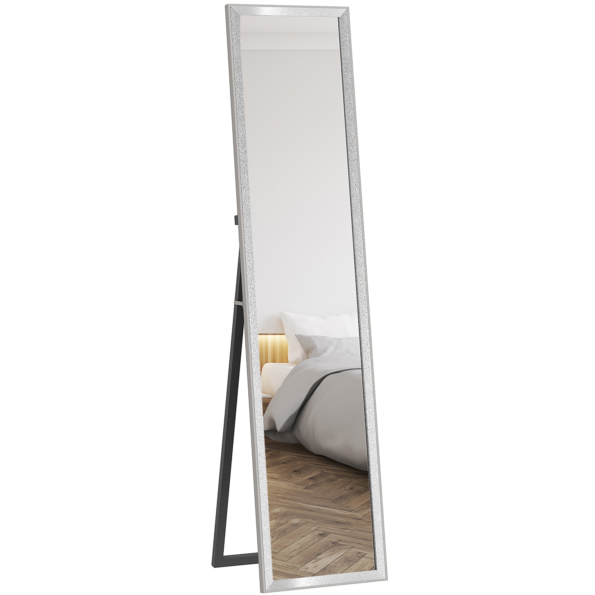 HOMCOM Glitter Frame Full-Length Mirror - Silver - North Peak Garden Furniture