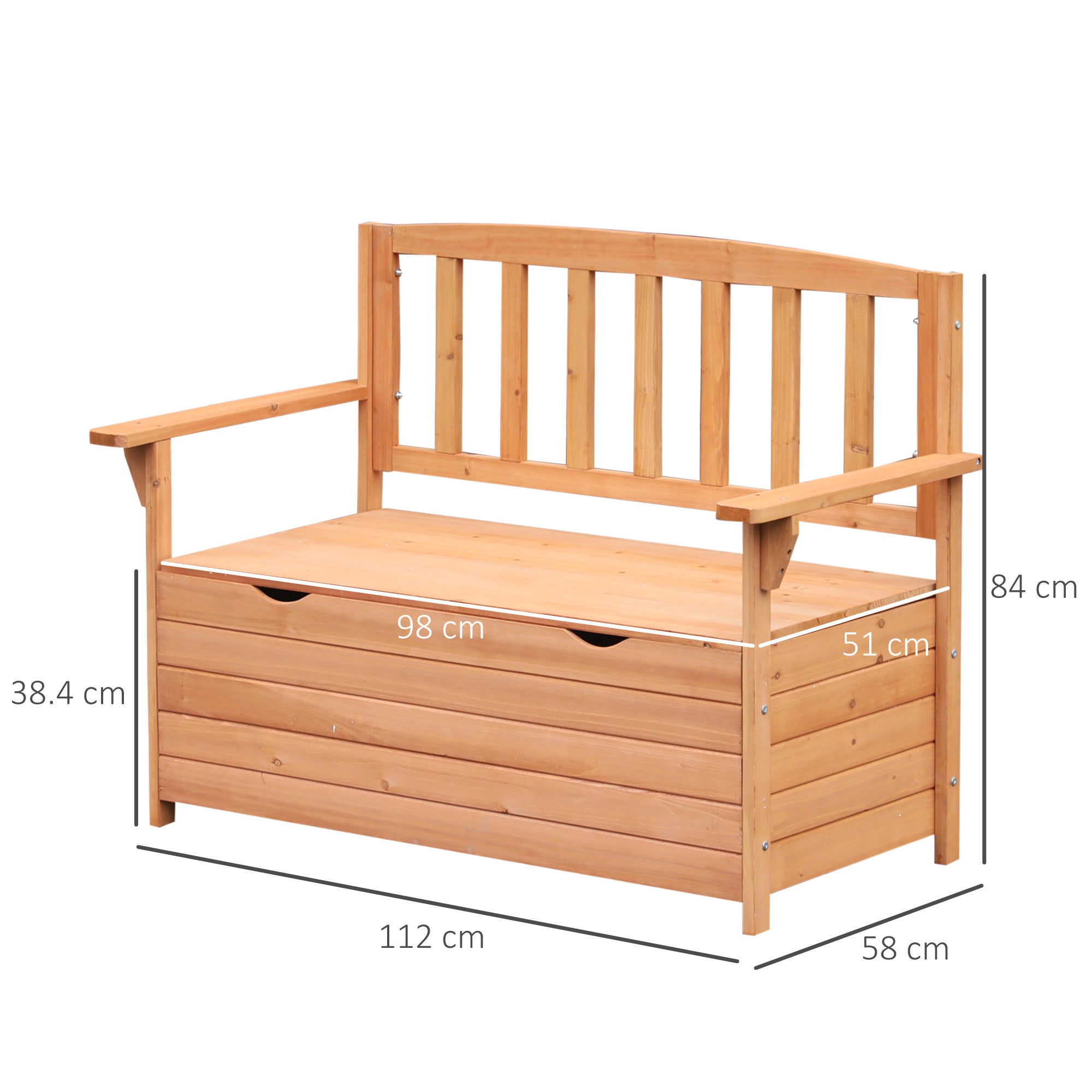 Outsunny Outdoor 2 Seater Garden Wooden Storage Bench Box Patio Seating Furniture Chair 112L x 84H x 58W cm - North Peak Garden Furniture
