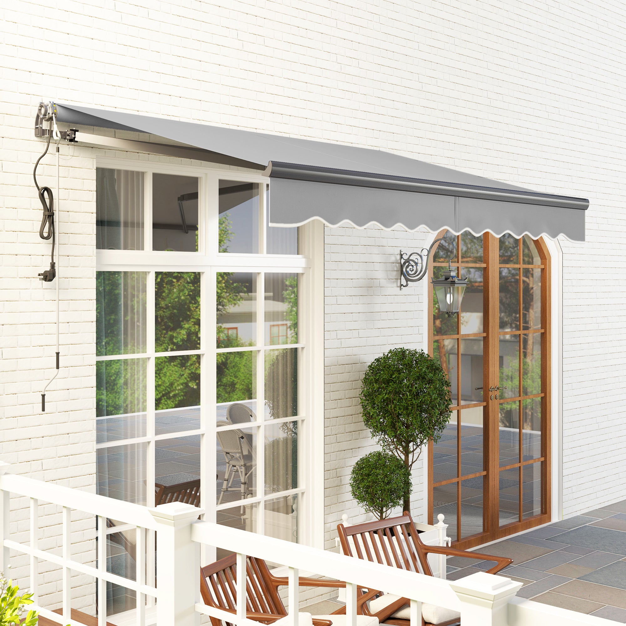 Outsunny 3 x 2.5m Electric Awning with Remote Controller, Aluminium Frame DIY Retractable Awning, UV30+ Sun Shade Canopy for Garden Patio Deck Door Window, Light Grey - North Peak Garden Furniture