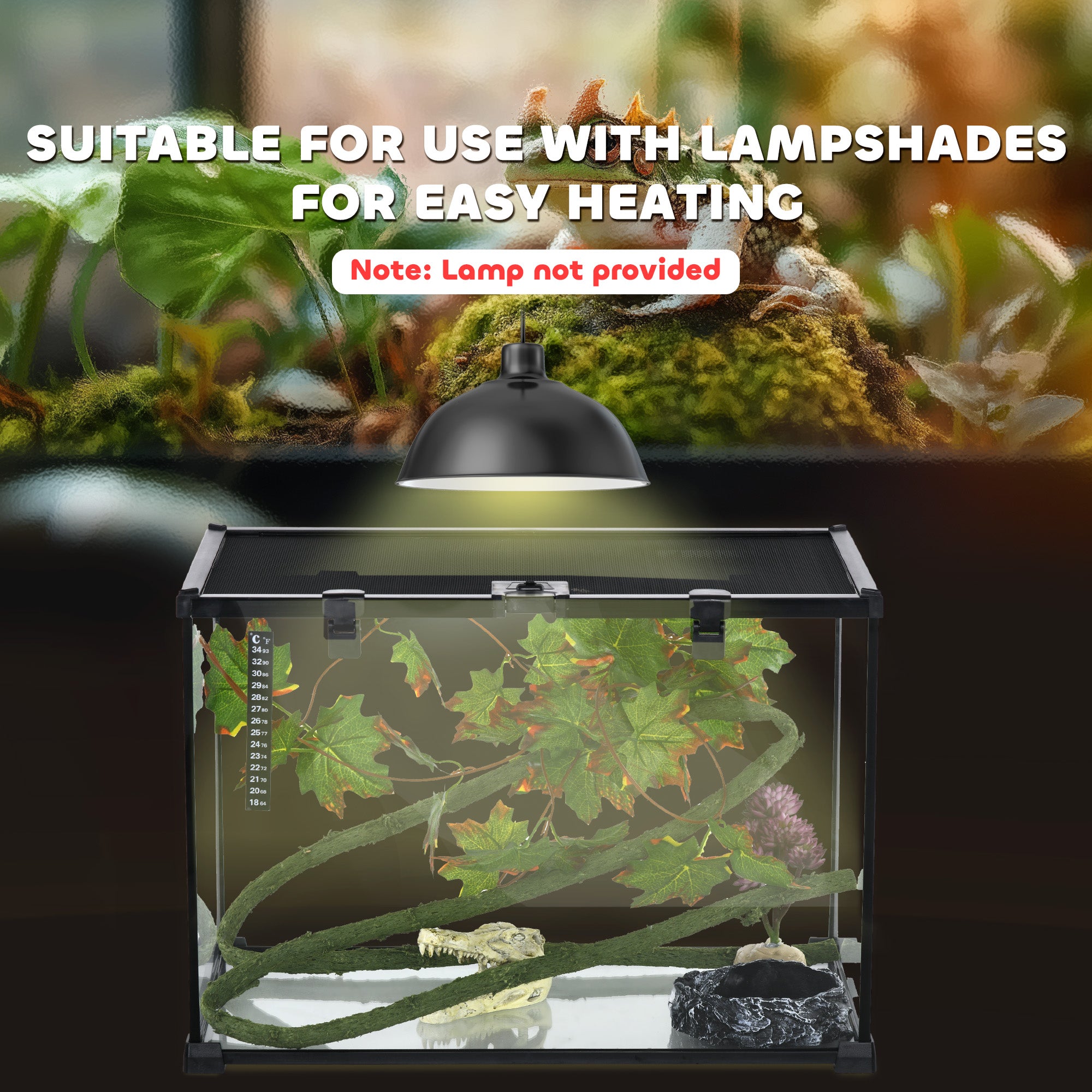 PawHut Glass Reptile Terrarium with Decor Kit, Breeding Tank with Thermometer for Small Animals, 50 x 30 x 35cm, Heated - Black