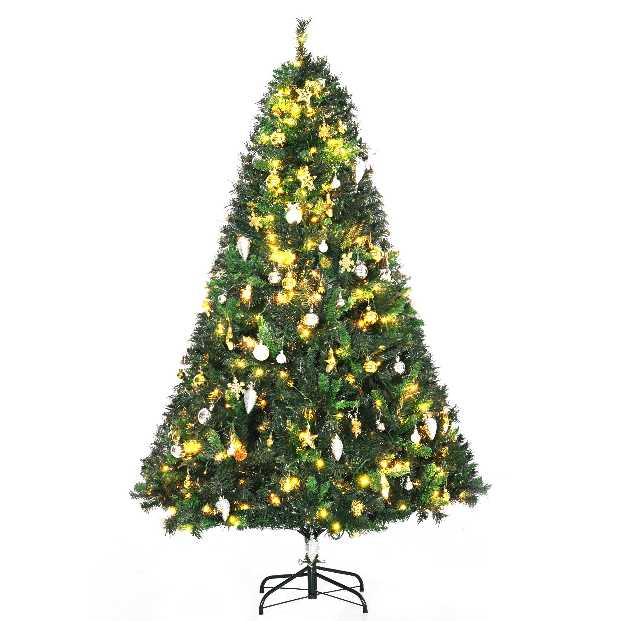 HOMCOM 1.8m 6ft Pre-Lit Artificial Christmas Tree 200 LED Xmas Tree Holiday Décor with Decorative Balls Ornament Metal Stand - North Peak Garden Furniture