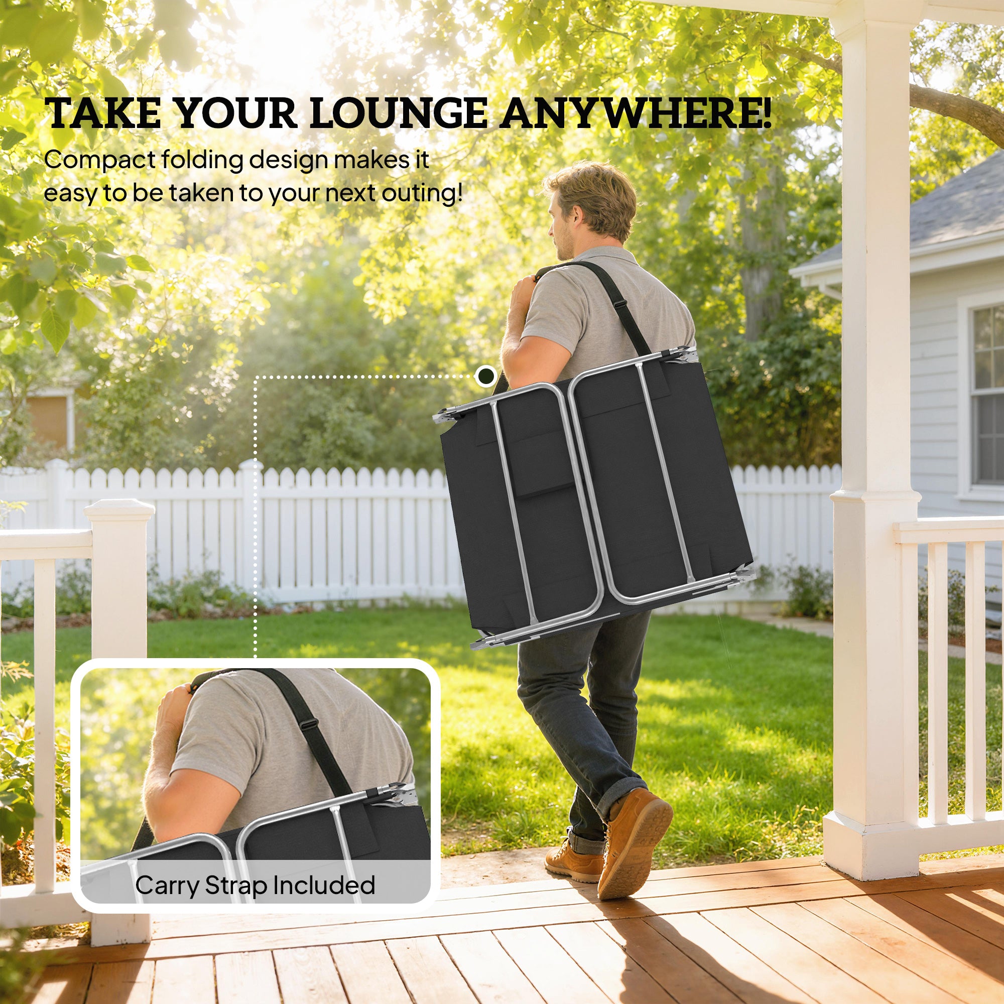 Outsunny 5-Position Adjustable Sun Loungers Set of 2 with Reading Hole and Side Pocket, Black