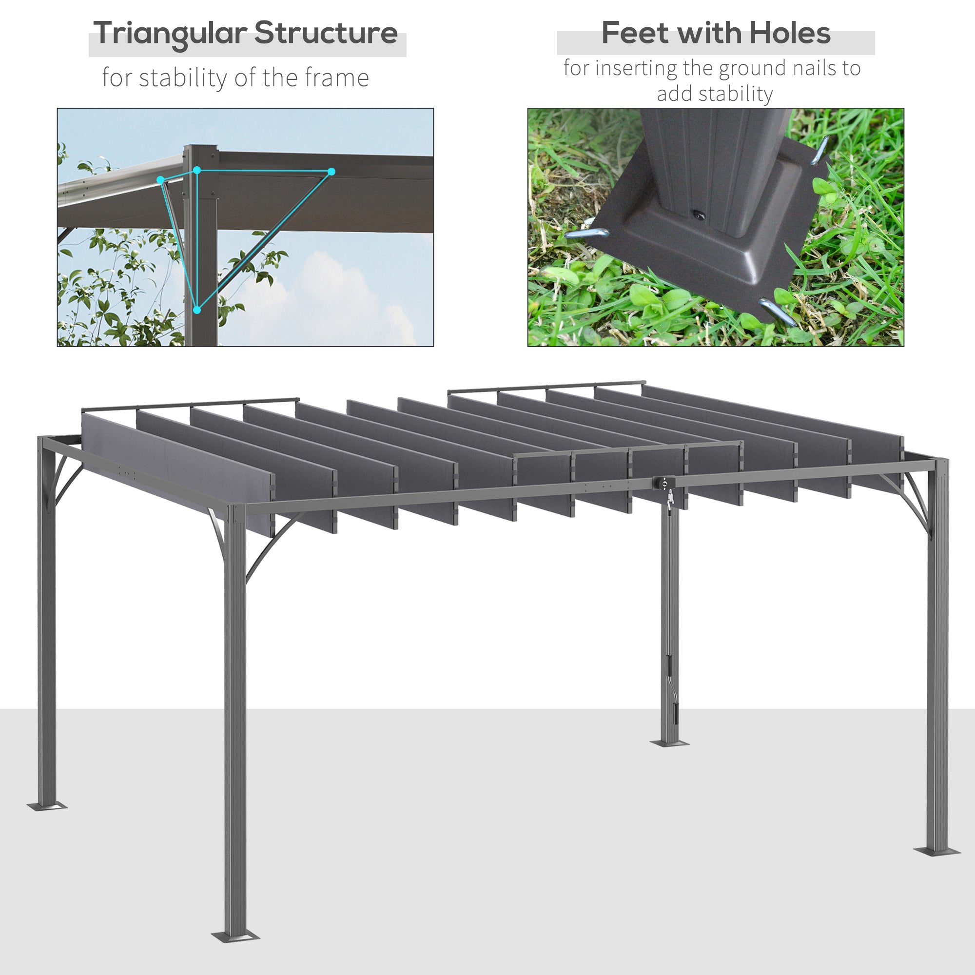 Outsunny 4 x 3(m) Outdoor Pergola with Retractable Roof, Aluminium Louvered Patio Gazebo Canopy for Lawn Garden Patio, Grey