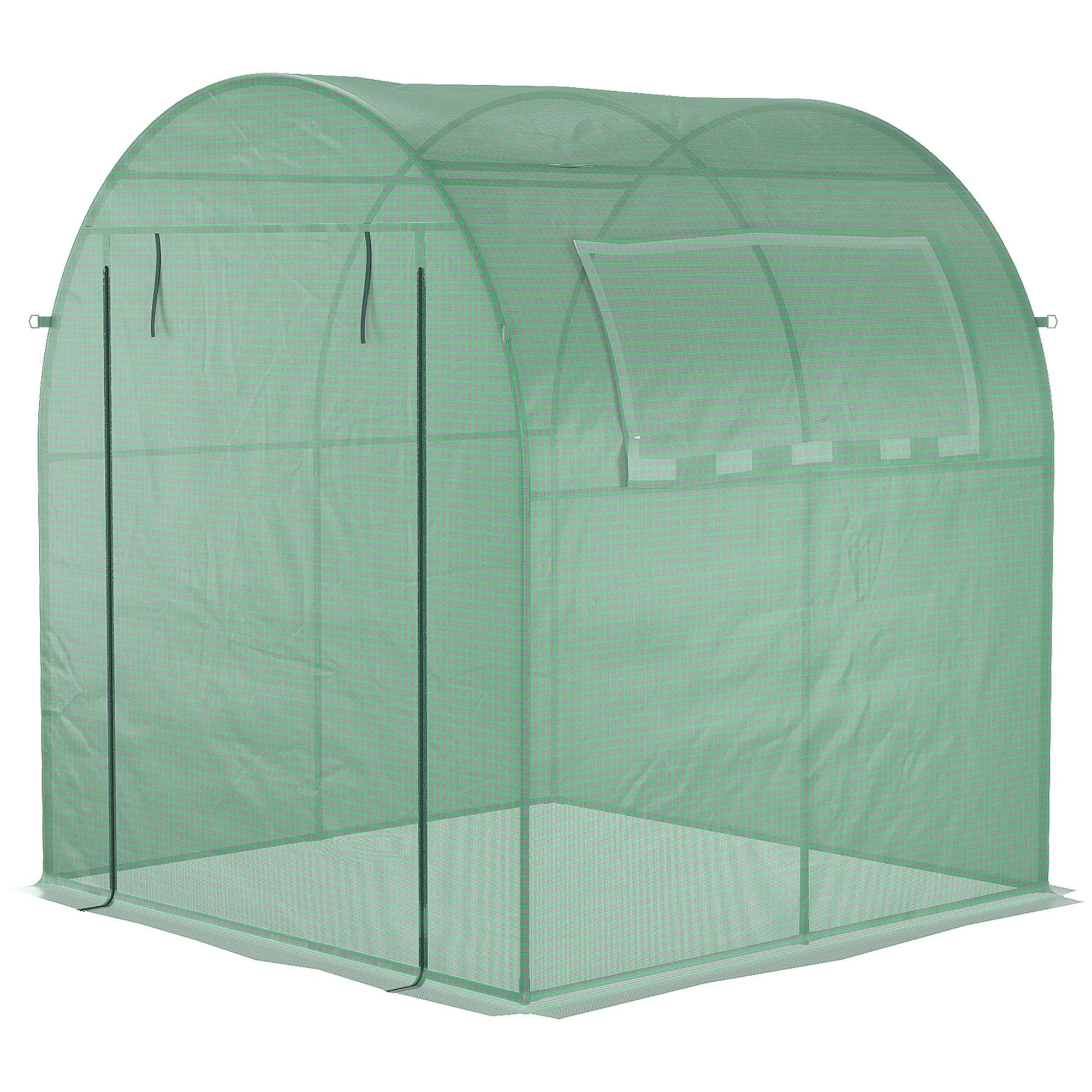 Outsunny Walk in Polytunnel Greenhouse, Green House for Garden with Roll-up Window and Door, 1.8 x 1.8 x 2 m, Green - North Peak Garden Furniture