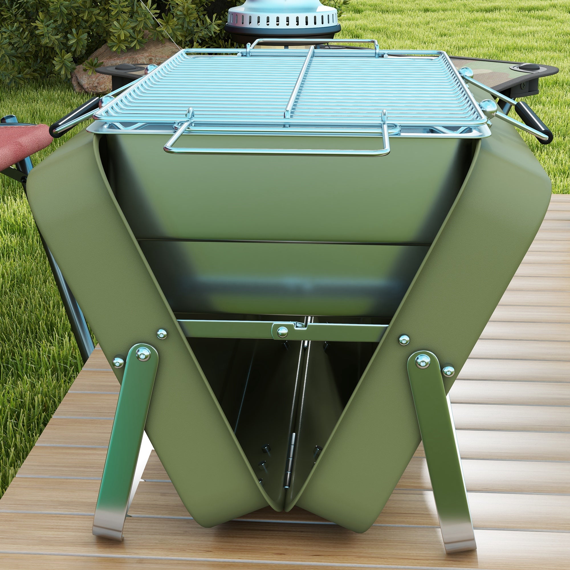 Outsunny Metal Suitable-Style Portable BBQ Grill - Green - North Peak Garden Furniture