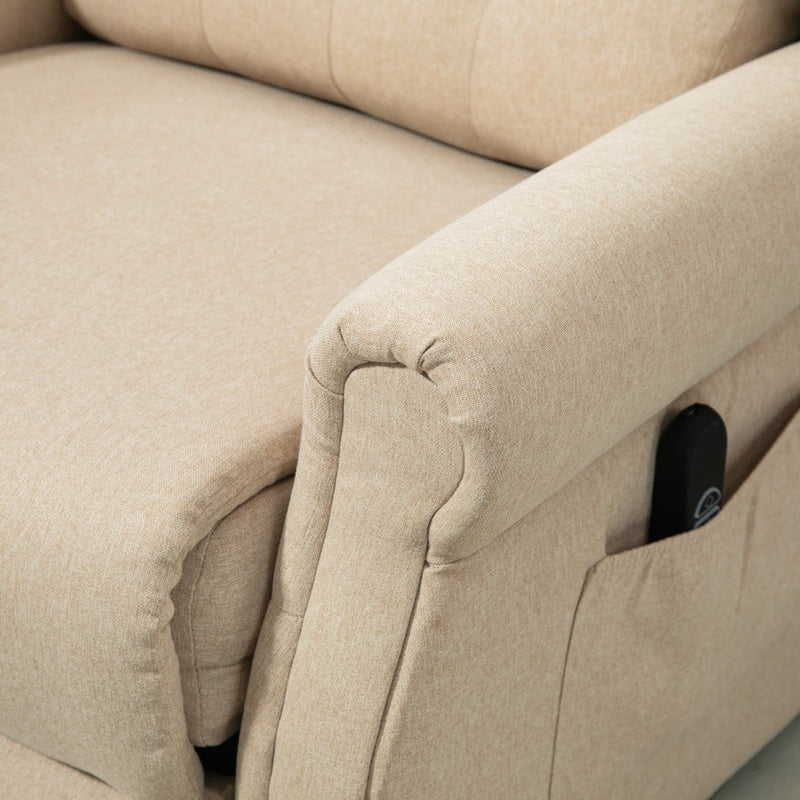 HOMCOM Power Lift Recliner Chair, Wingback Button Tufted Electric Lift Chair for Elderly, Fabric Riser and Reclining Armchair with Remote Control, Side Pockets, for Living Room, Beige