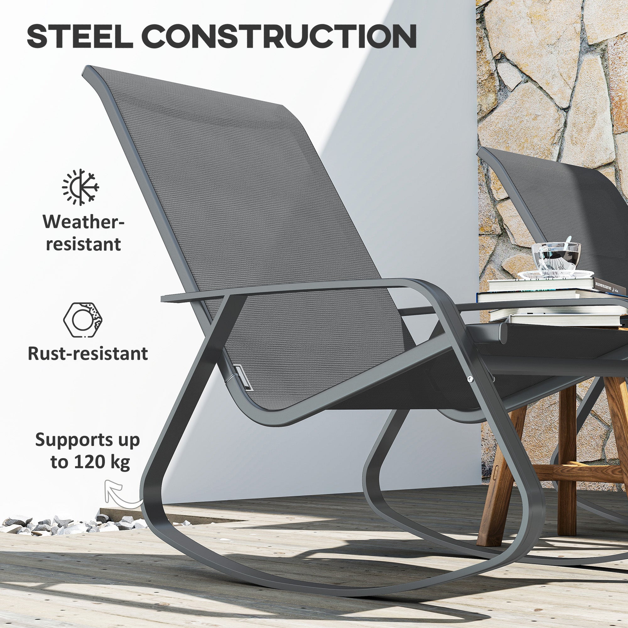 Outsunny Set of Two Rocking Garden Chairs - Grey - North Peak Garden Furniture