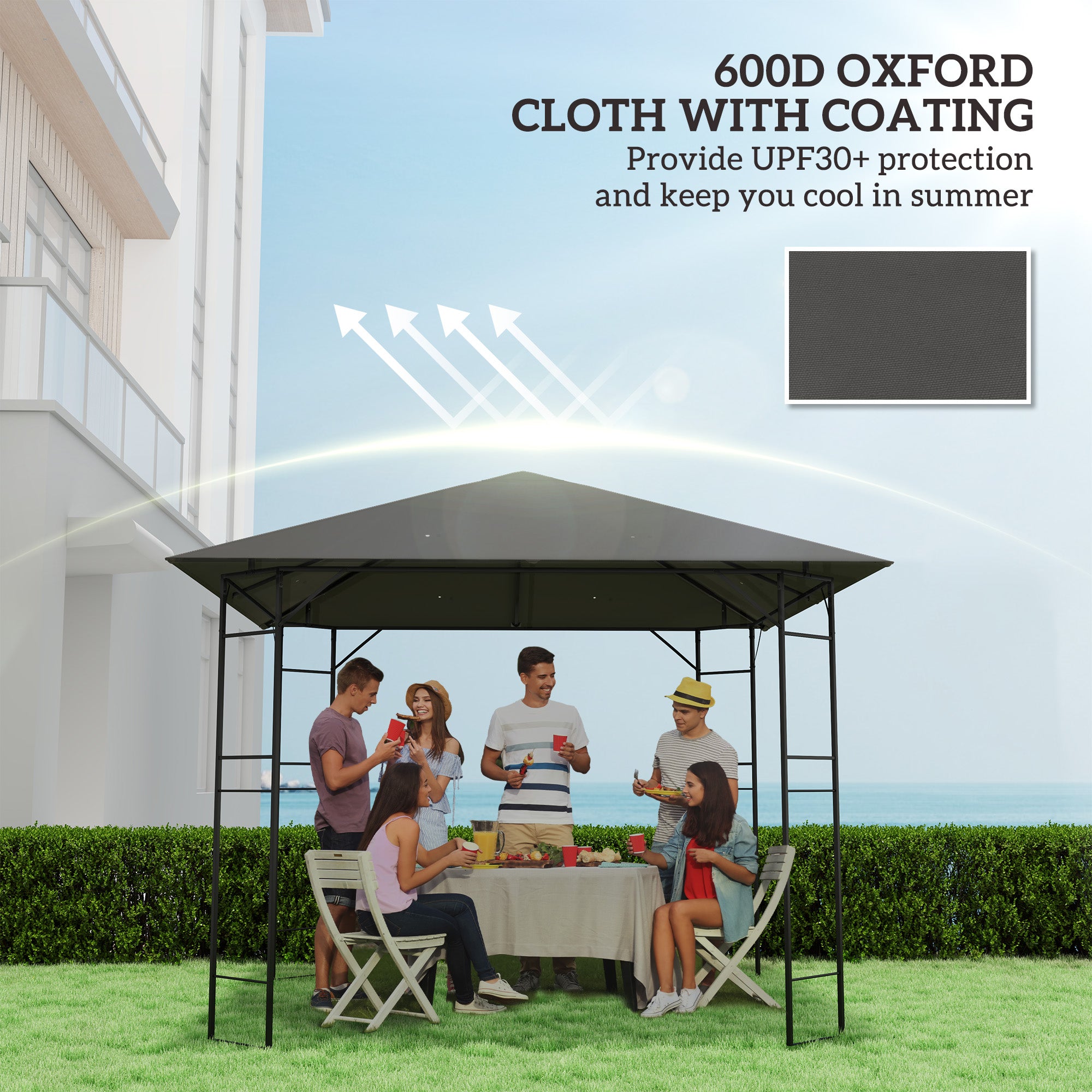 Outsunny 3 x 3(m) Gazebo Canopy Replacement Cover, Garden Gazebo Roof Replacement with Drain Holes, Water Resistant PVC Coating, 370g/㎡, UPF30+, TOP COVER ONLY, Grey - North Peak Garden Furniture