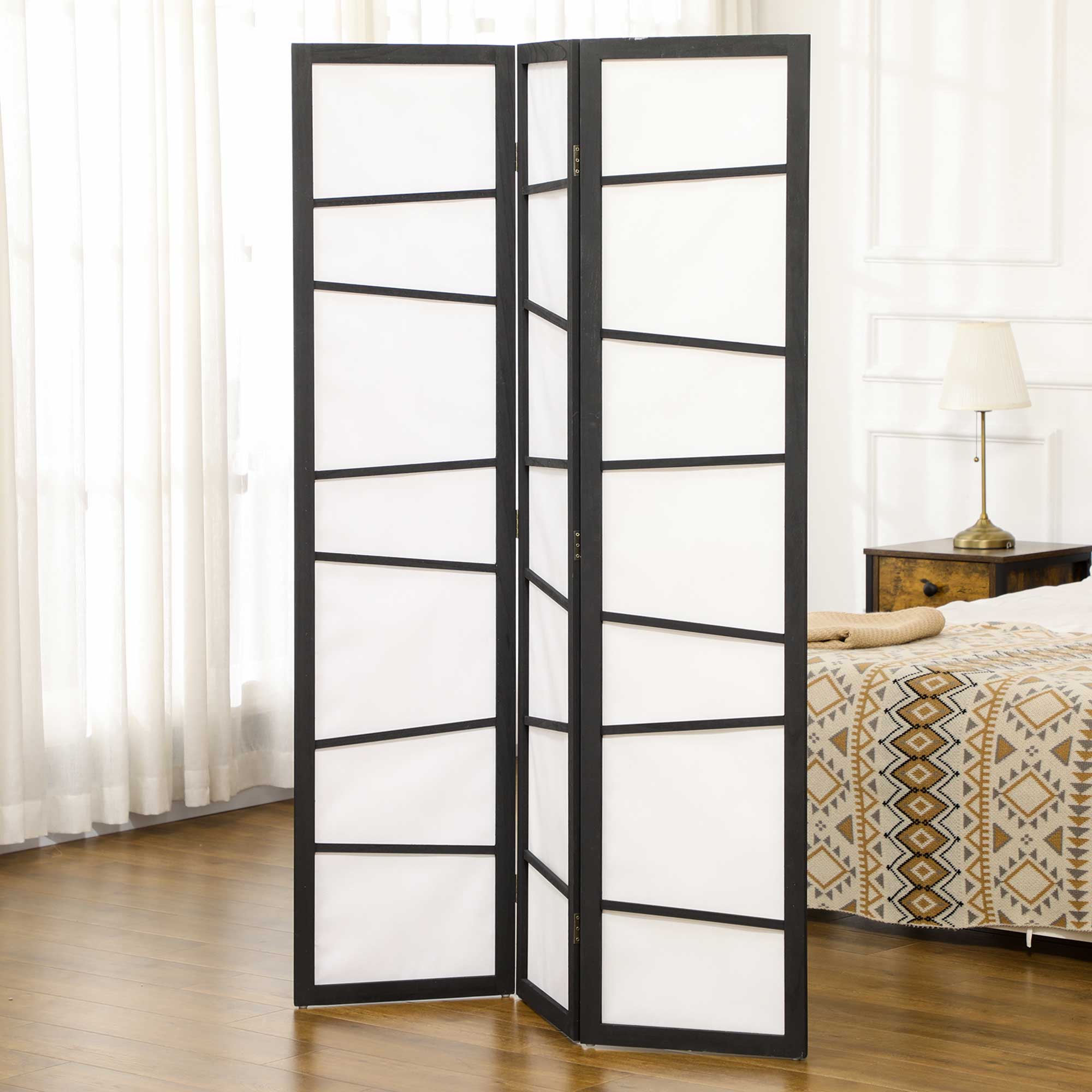 HOMCOM 3 Panel Room Divider, Wooden Folding Privacy Screen, Freestanding Wall Partition Separator for Bedroom, White - North Peak Garden Furniture