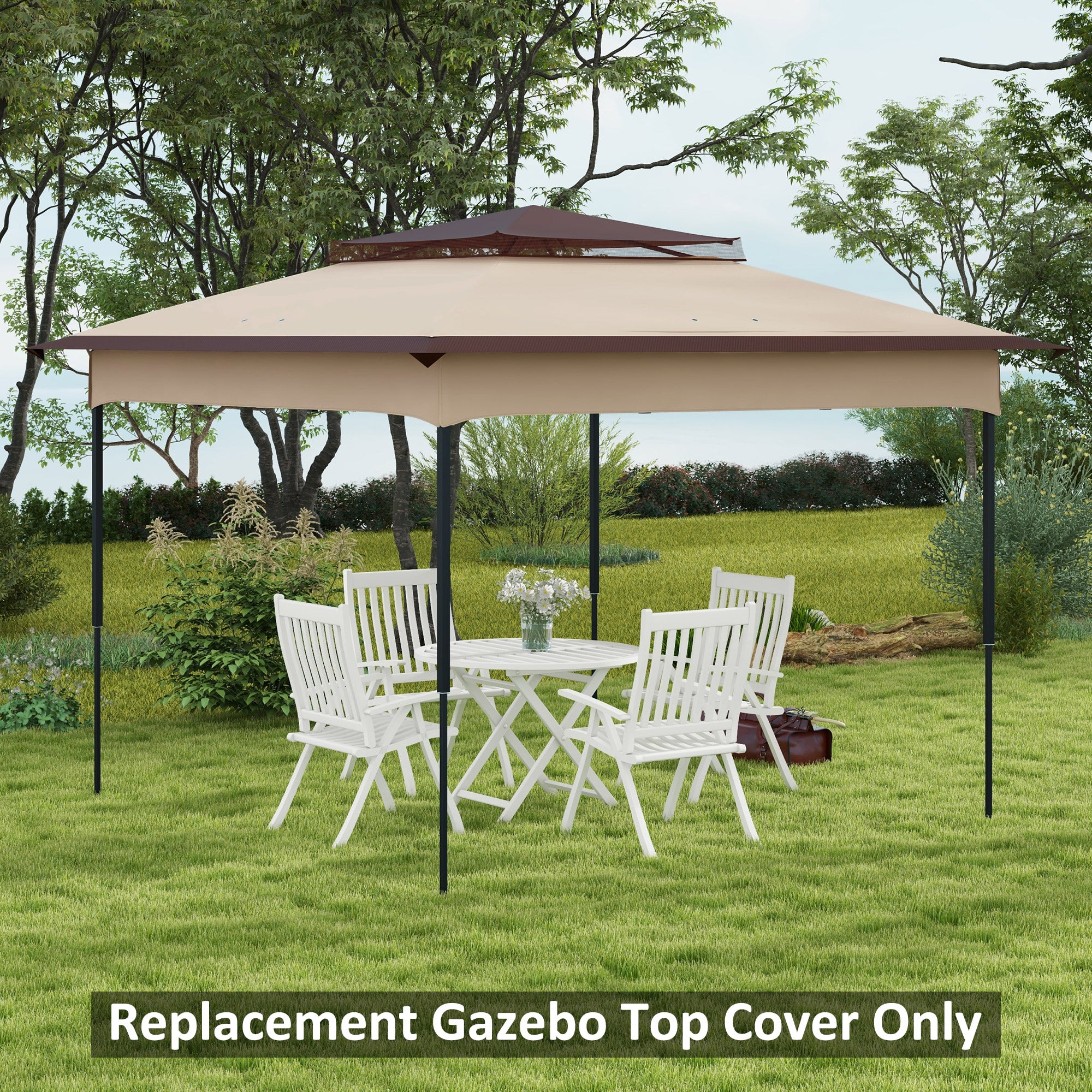 Outsunny Pop up Gazebo Cover, 2-Tier Gazebo Roof Replacement for 3.25m x 3.25m Frame, 30+ UV Protection, Beige