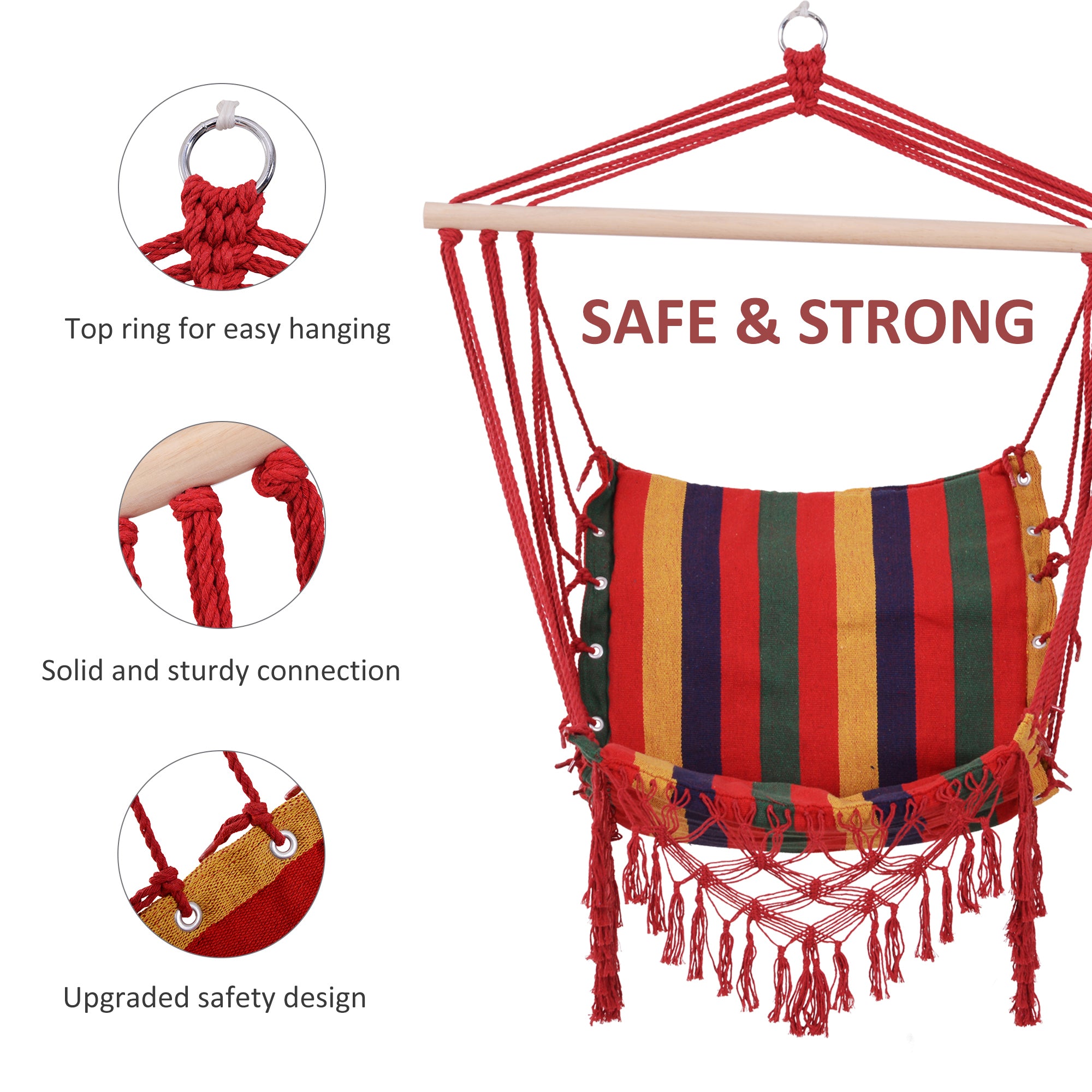 Outsunny Hammock Chair Swing Colourful Striped Tree Hanging Seat Porch Indoor Outdoor Fabric Garden Furniture - North Peak Garden Furniture