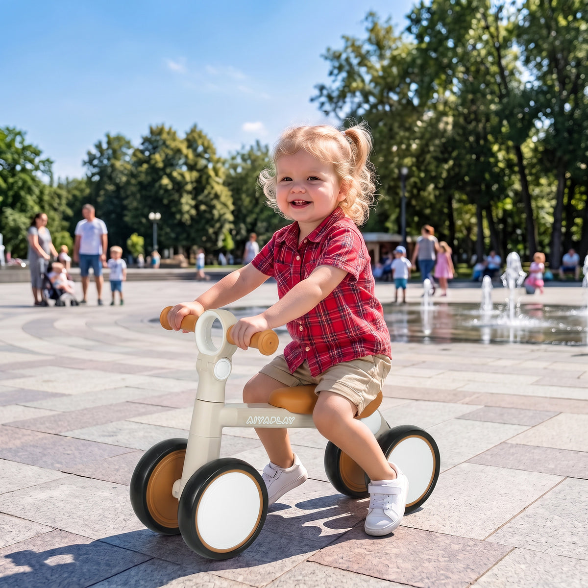 AIYAPLAY Balance Bike, Lightweight Baby Balance Bike with Foldable Design, Adjustable Seat, No Pedal for 1-2 Years, Cream White