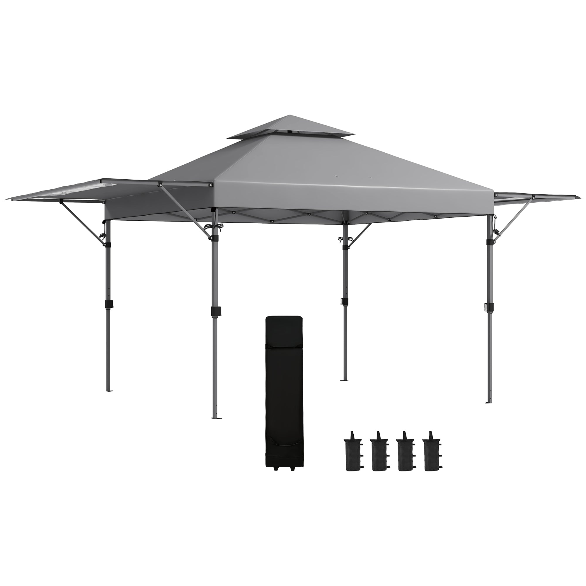 Outsunny 5 x 3m Height Adjustable Pop-Up Gazebo, with Accessories - Grey - North Peak Garden Furniture